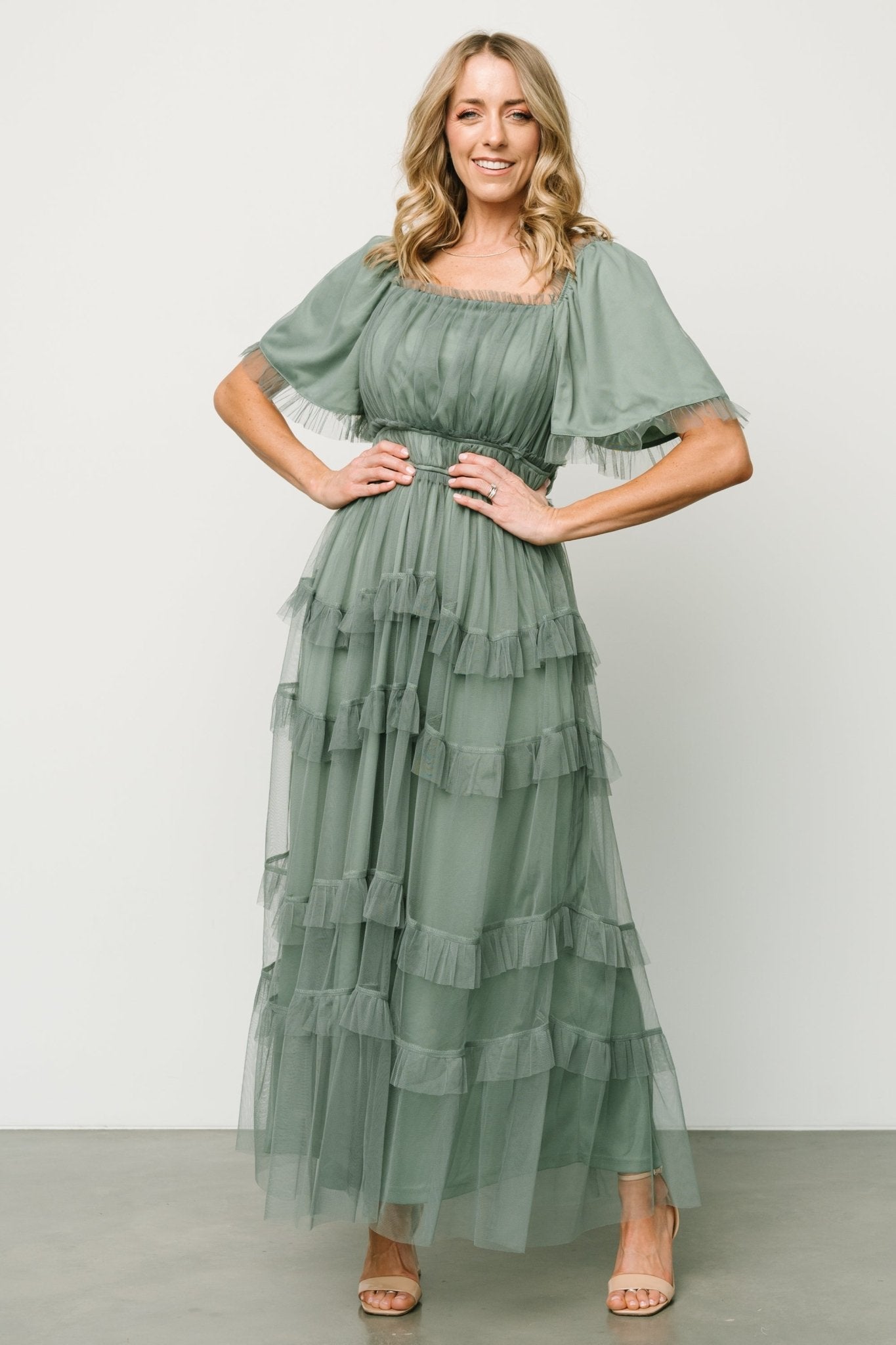 Magdalena Tulle Maxi Dress | Dark Eucalyptus - Baltic Born