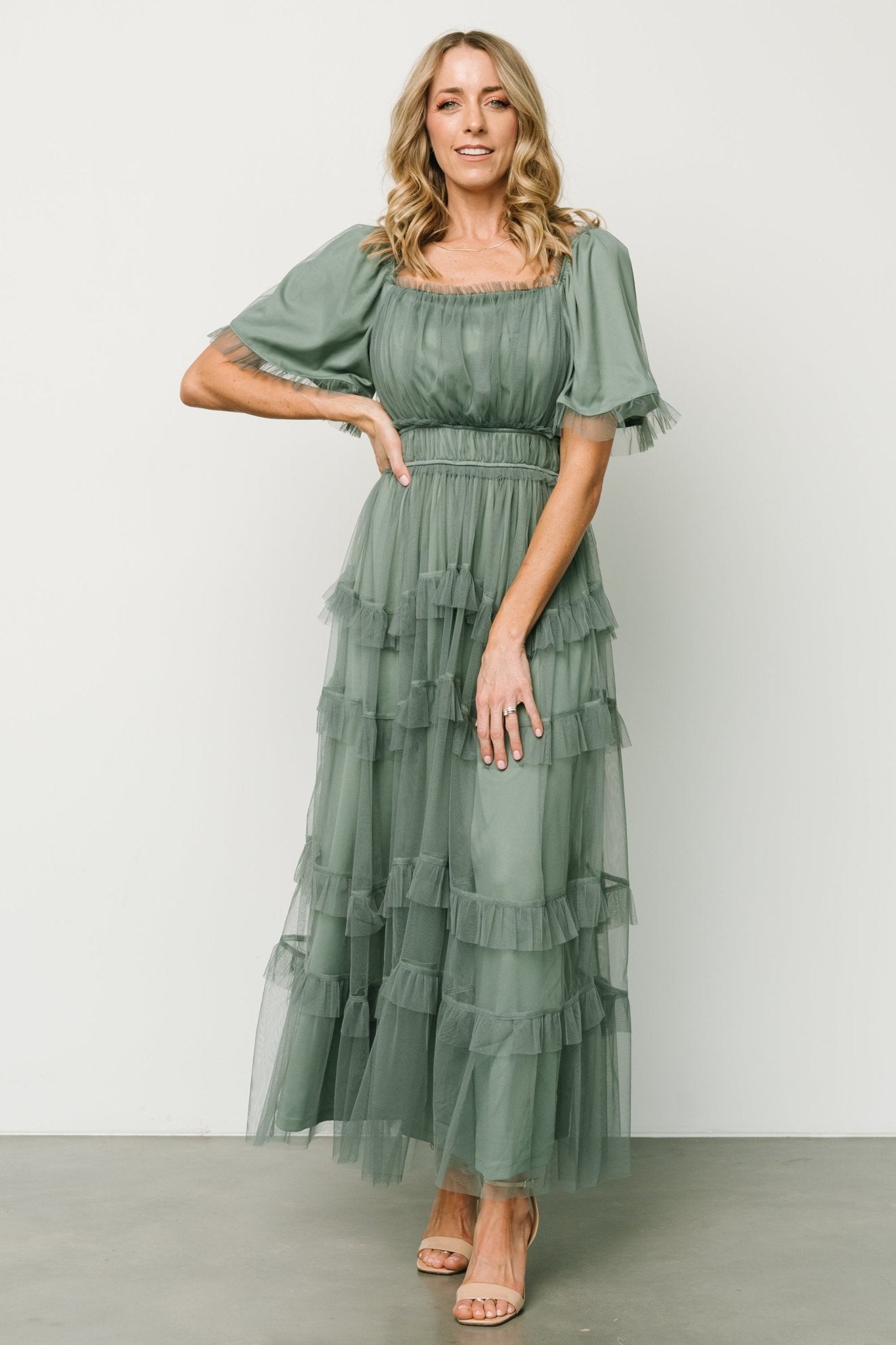 Magdalena Tulle Maxi Dress | Dark Eucalyptus - Baltic Born