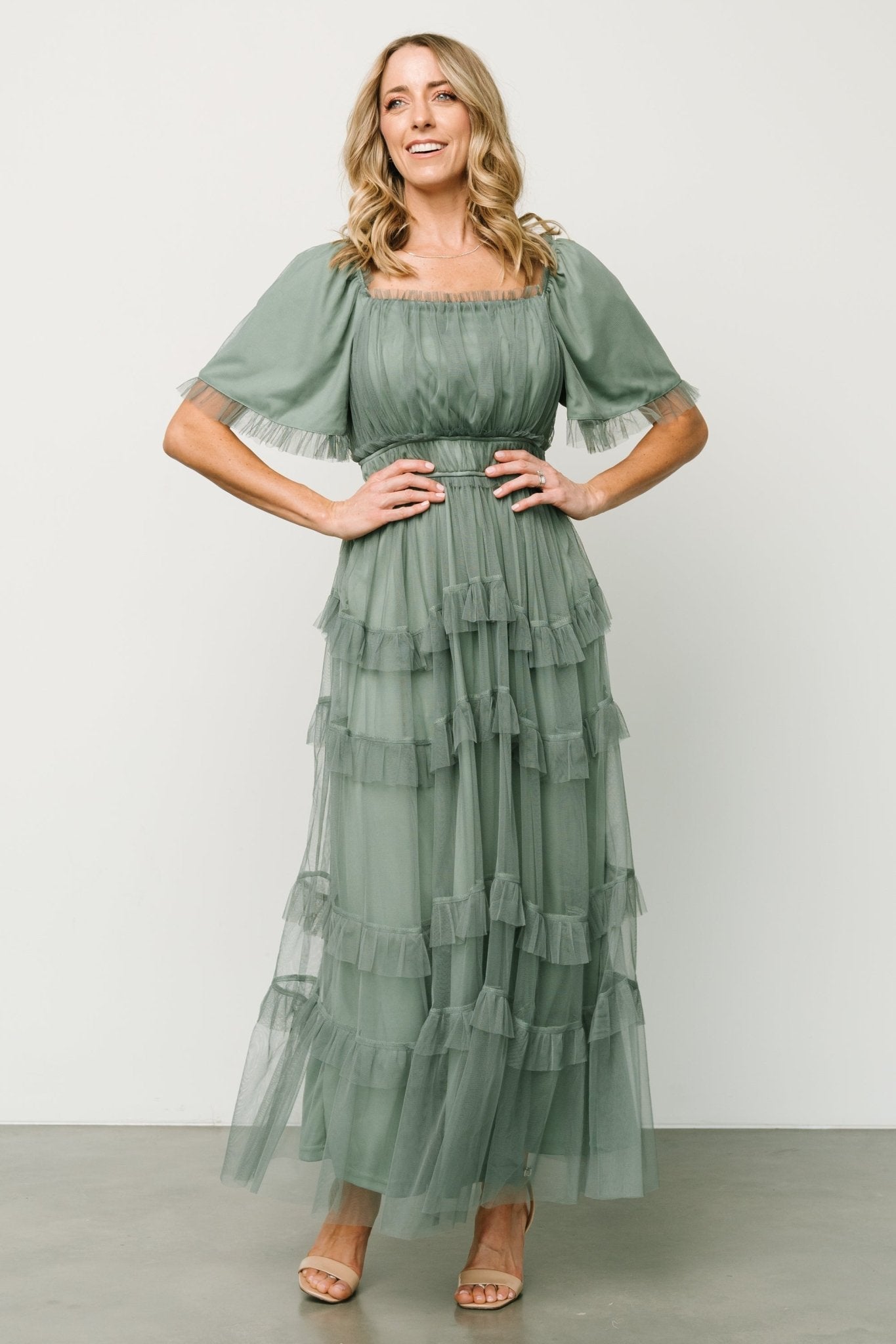 Magdalena Tulle Maxi Dress | Dark Eucalyptus - Baltic Born