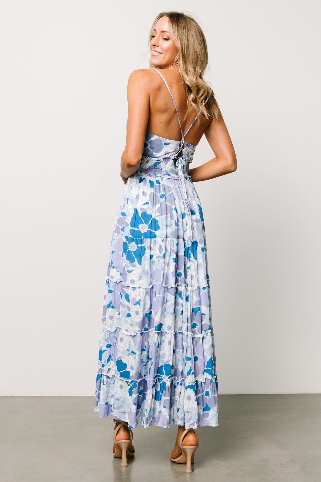 Malia Cross Back Maxi Dress | Blue + Purple Multi - Baltic Born