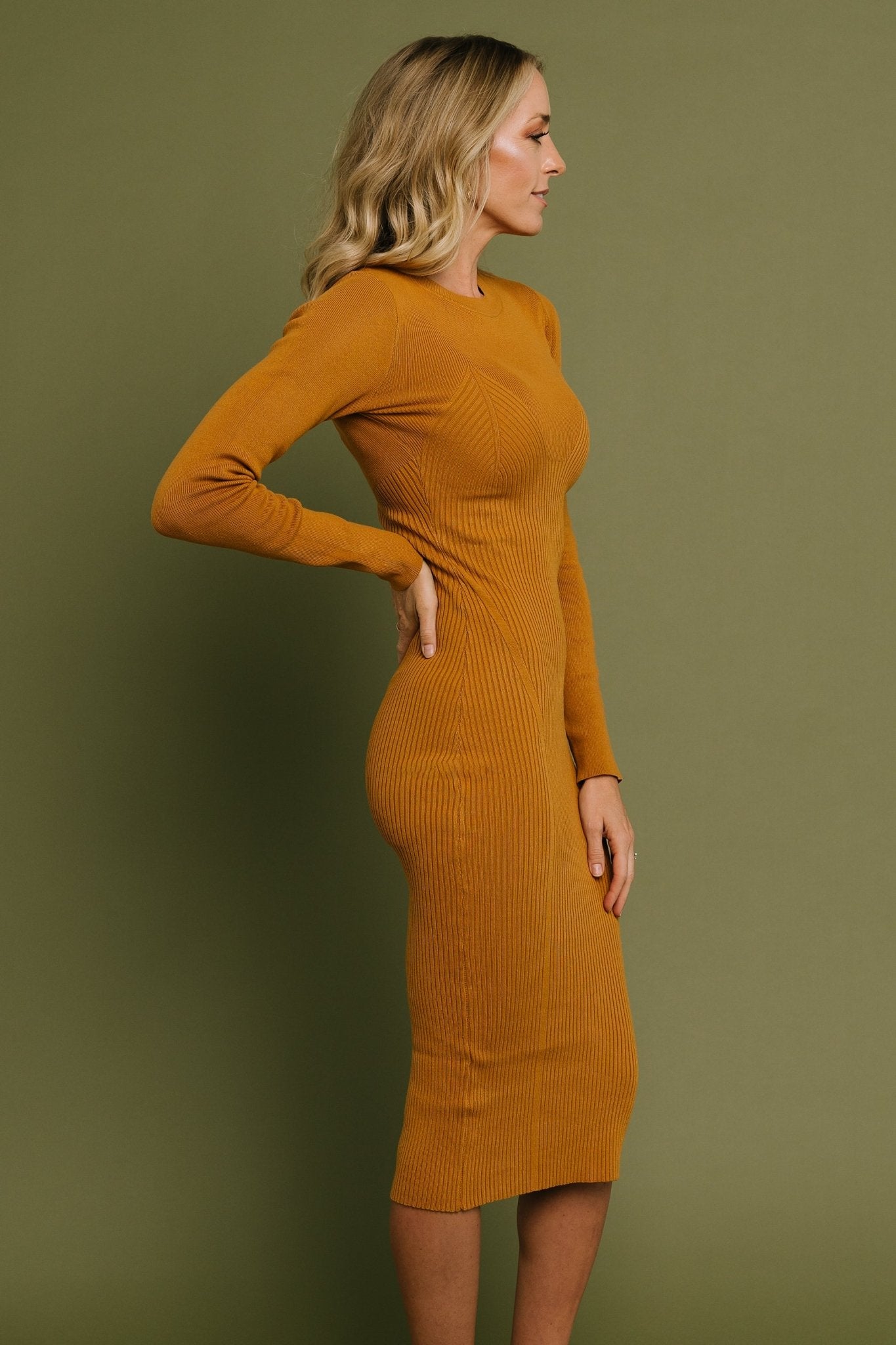 Manhattan Ribbed Sweater Dress | Camel - Baltic Born