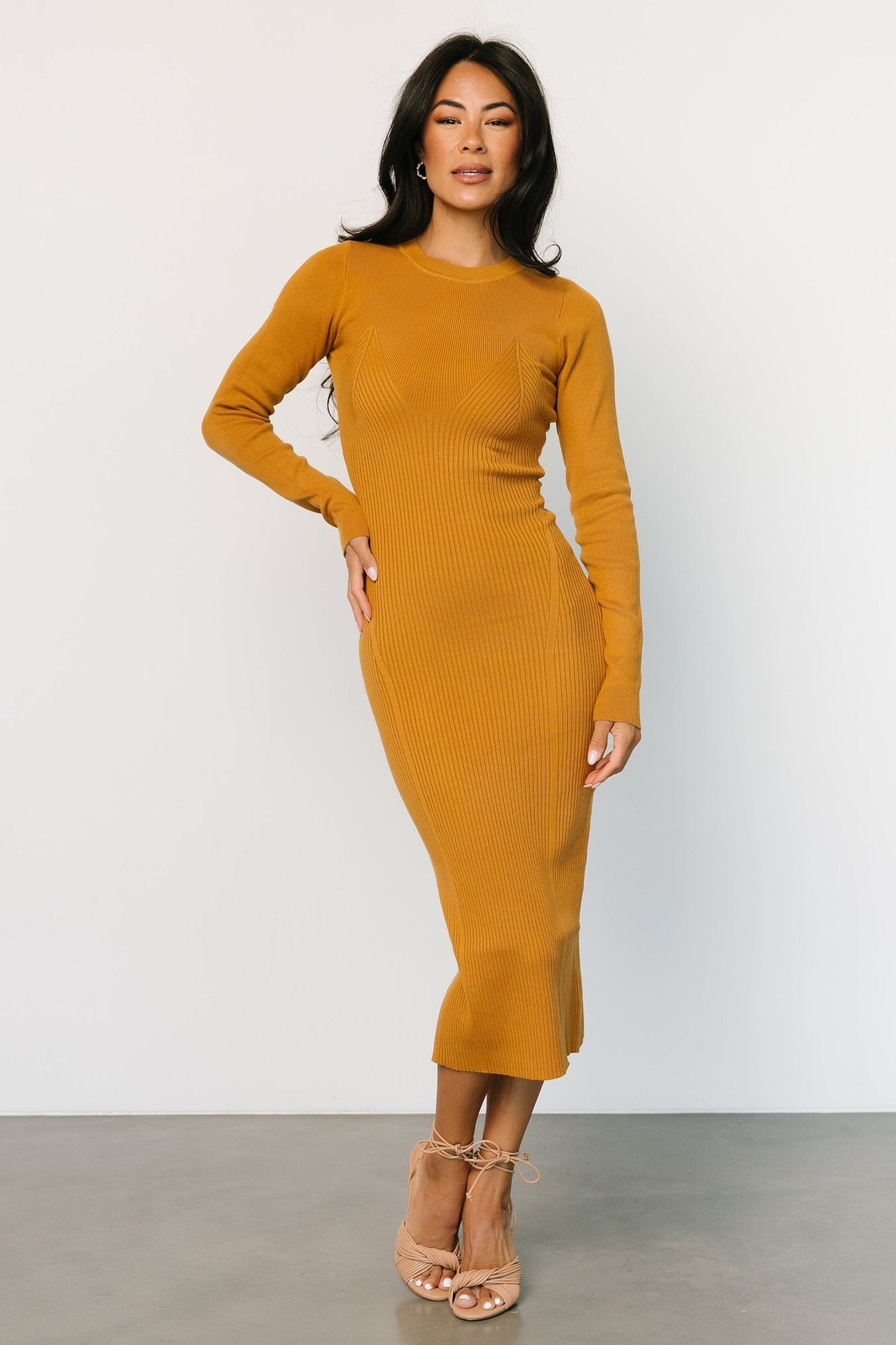 Manhattan Ribbed Sweater Dress | Camel - Baltic Born