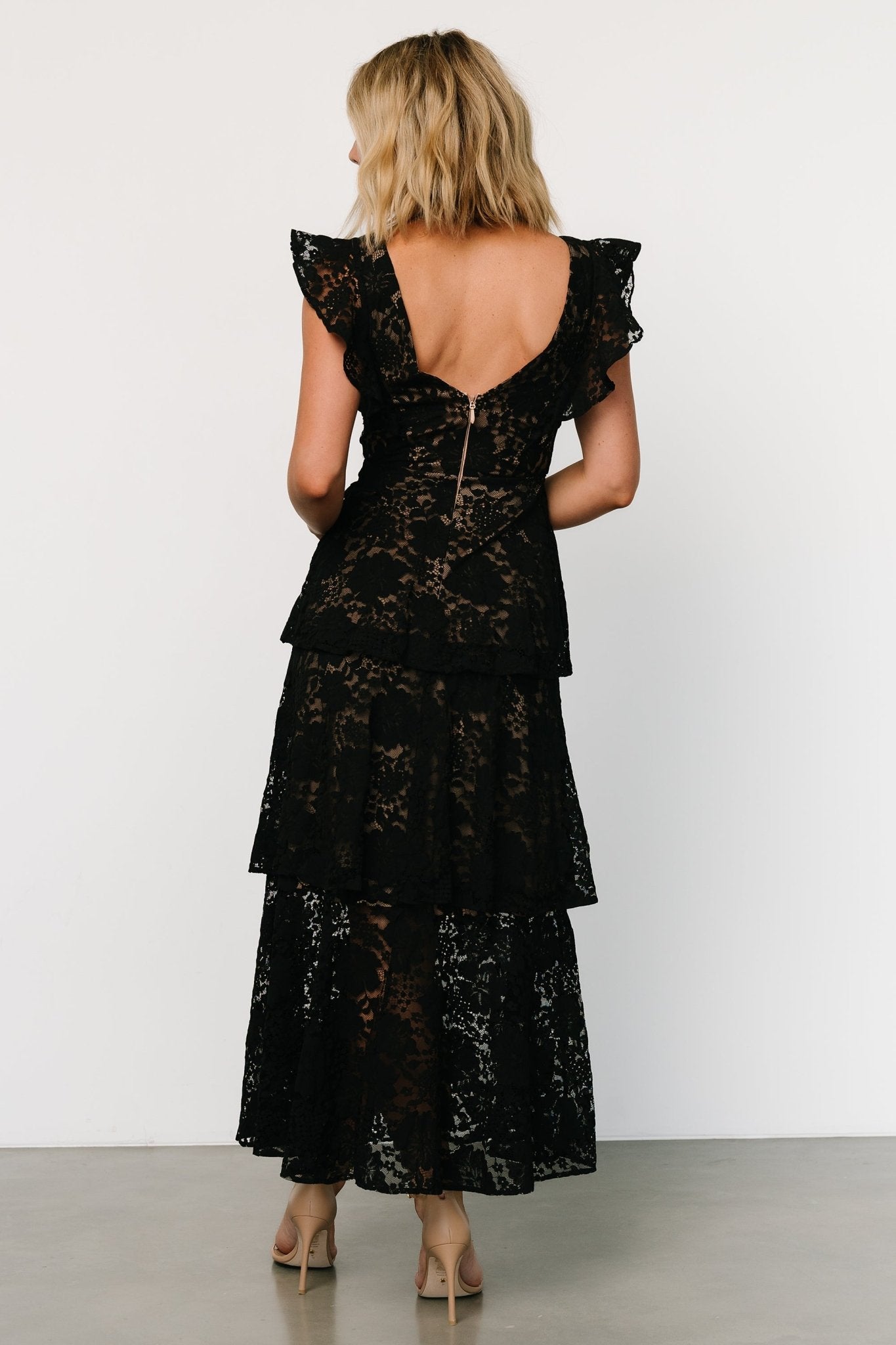 Margot Lace Tiered Maxi Dress | Black + Nude - Baltic Born