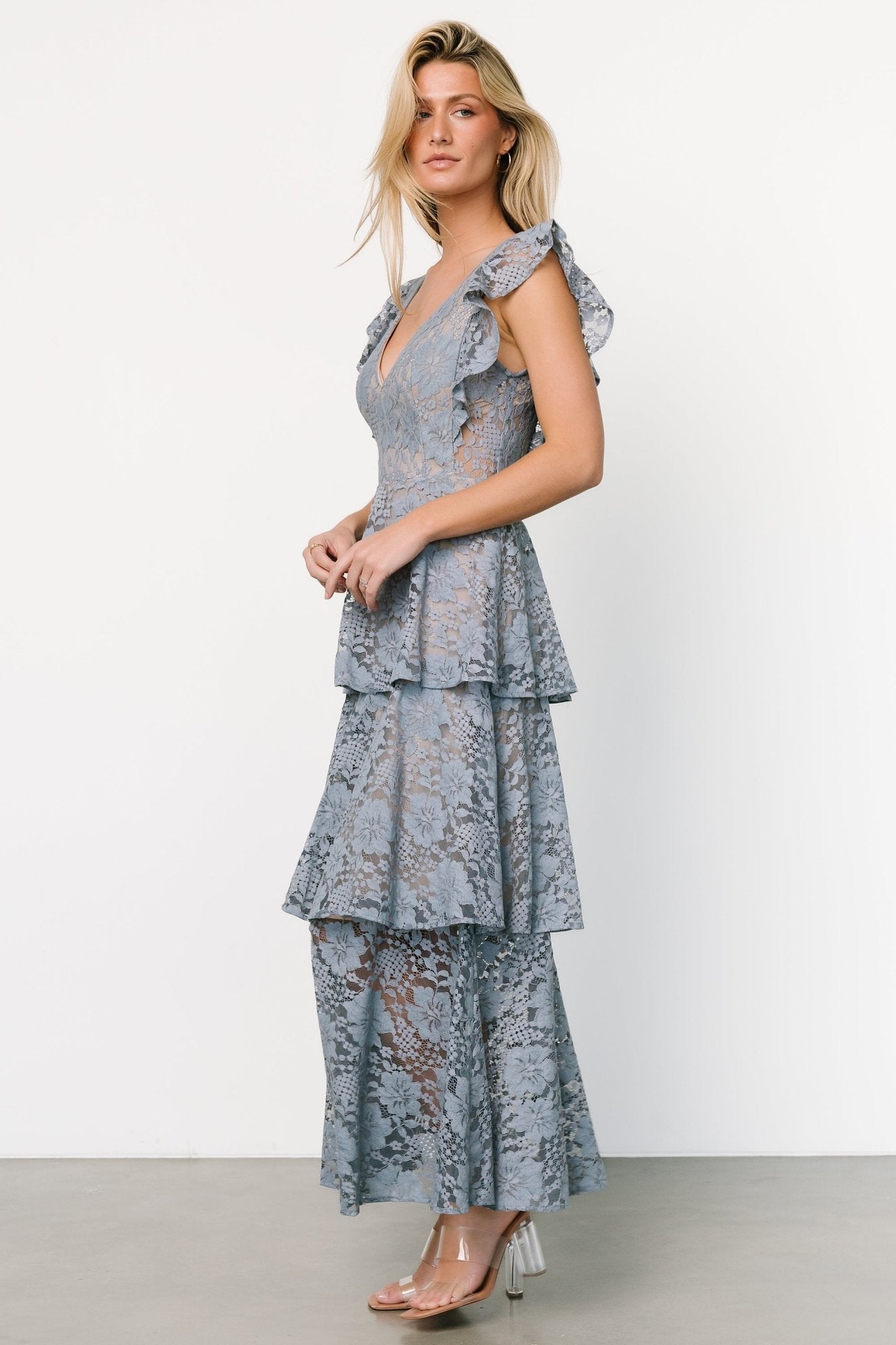 Margot Lace Tiered Maxi Dress | Dusty Slate - Baltic Born