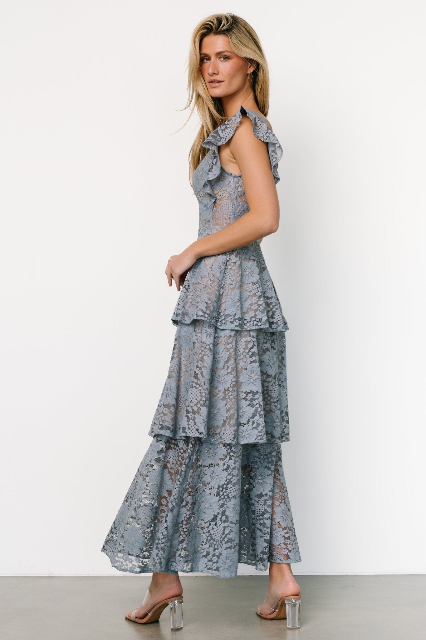 Margot Lace Tiered Maxi Dress | Dusty Slate - Baltic Born