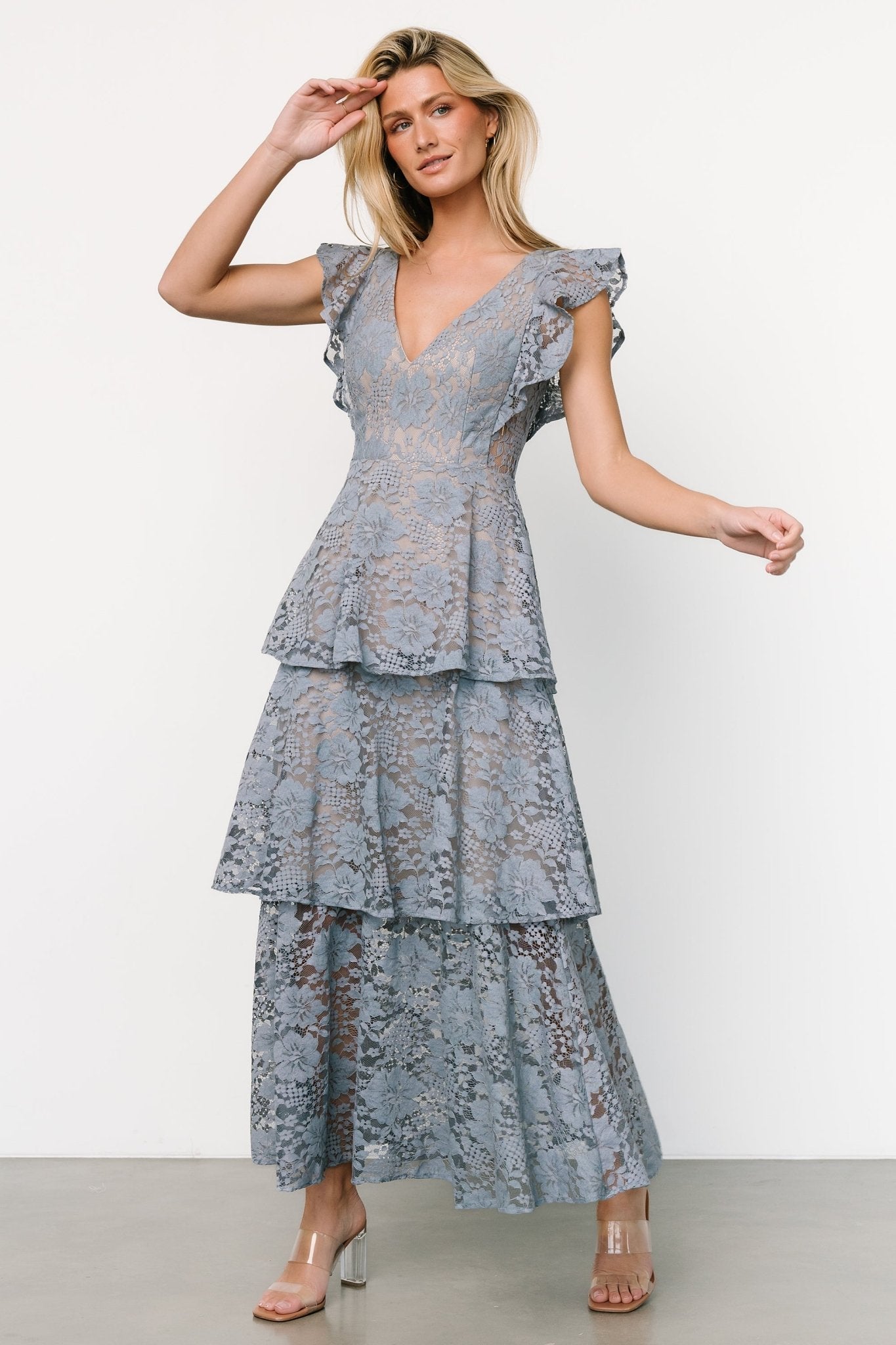 Margot Lace Tiered Maxi Dress | Dusty Slate - Baltic Born