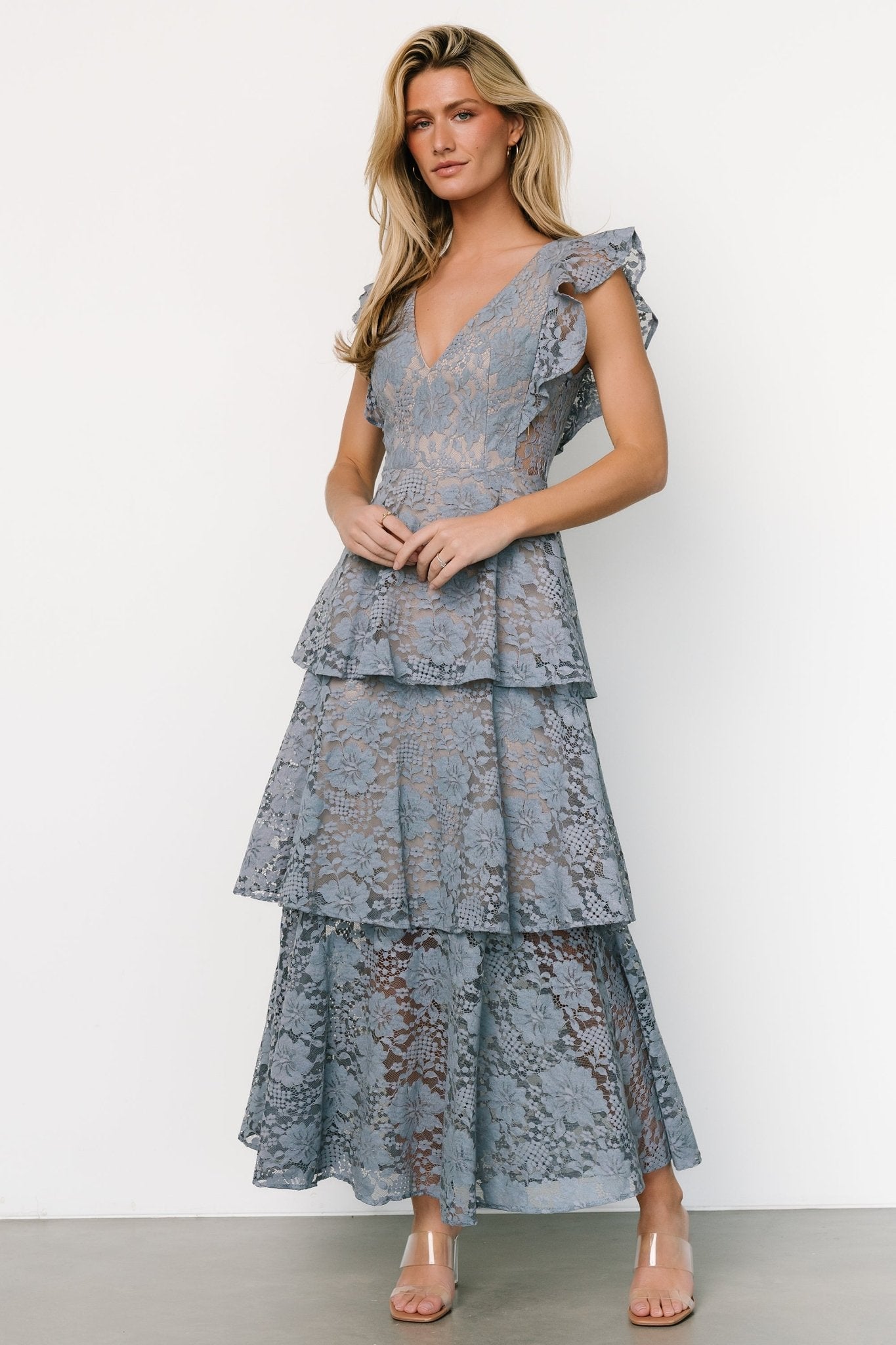 Margot Lace Tiered Maxi Dress | Dusty Slate - Baltic Born