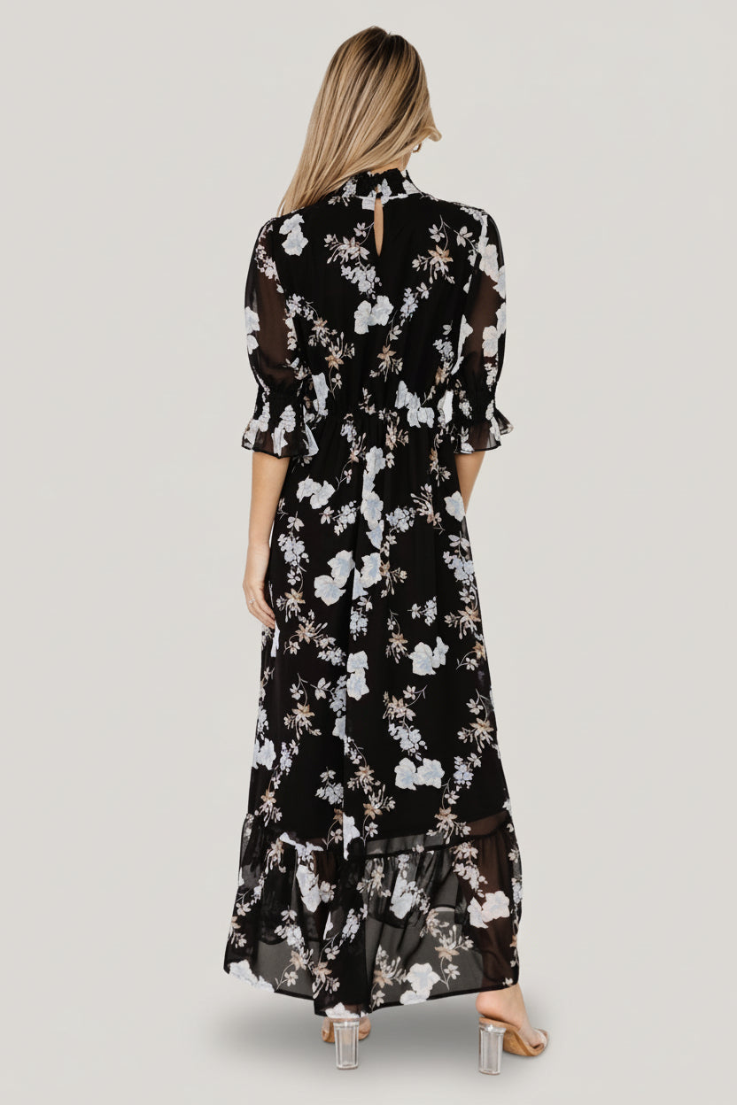 Marie Mock Neck Maxi Dress | Black Floral Marie Mock Neck Maxi Dress | Black Floral