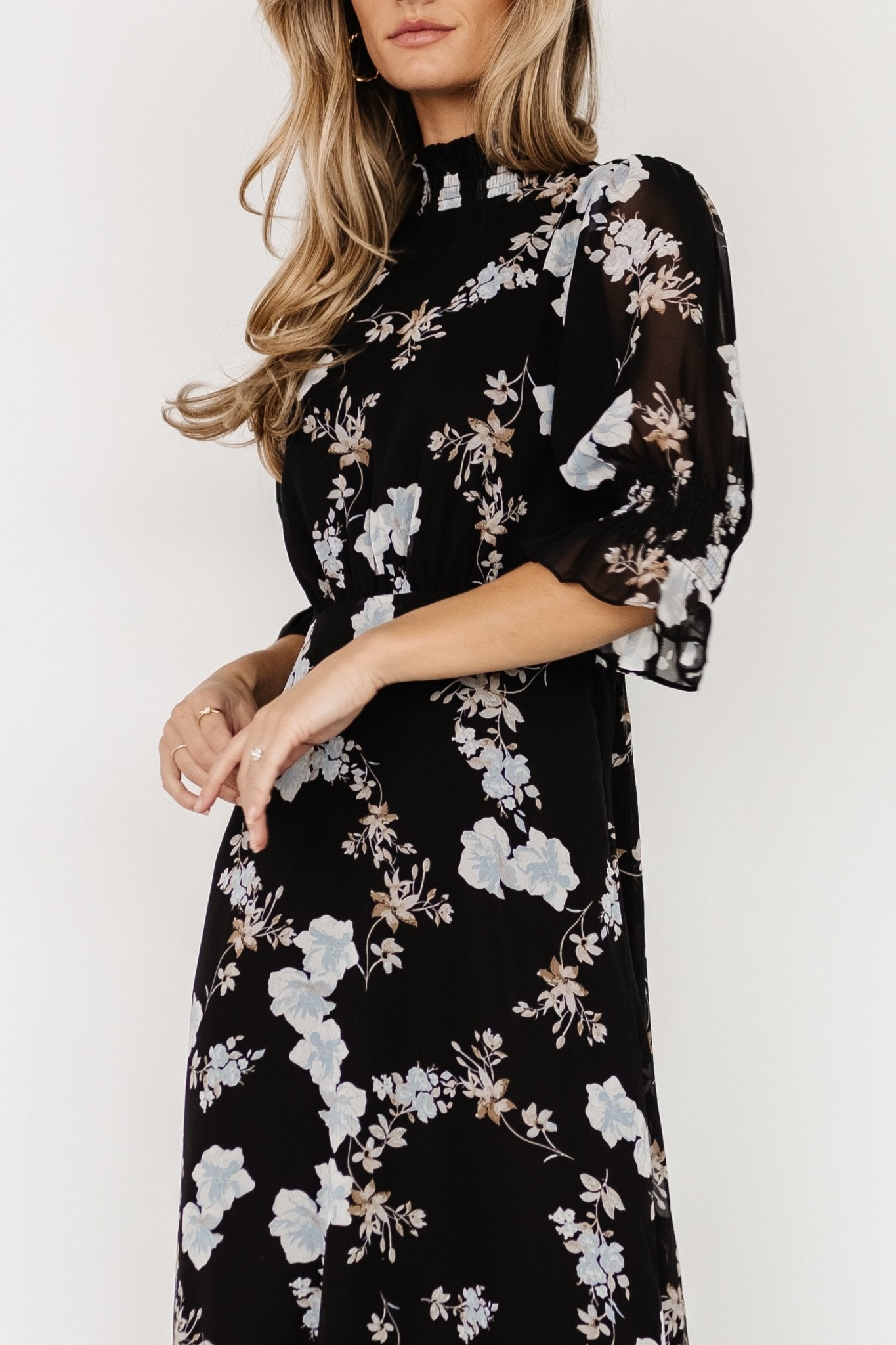 Marie Mock Neck Maxi Dress | Black Floral Marie Mock Neck Maxi Dress | Black Floral