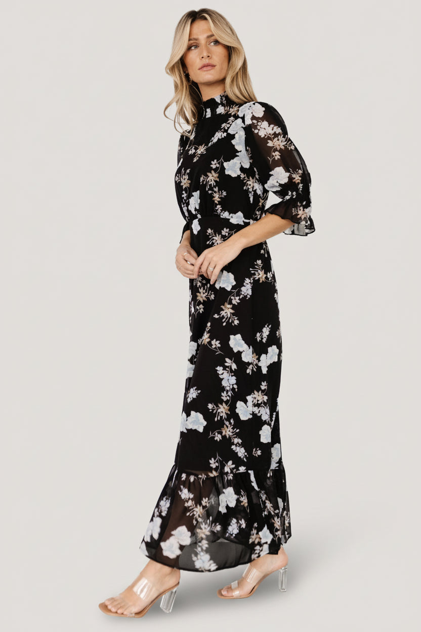 Marie Mock Neck Maxi Dress | Black Floral Marie Mock Neck Maxi Dress | Black Floral