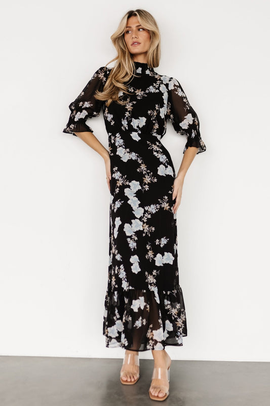 Marie Mock Neck Maxi Dress | Black Floral - Baltic Born