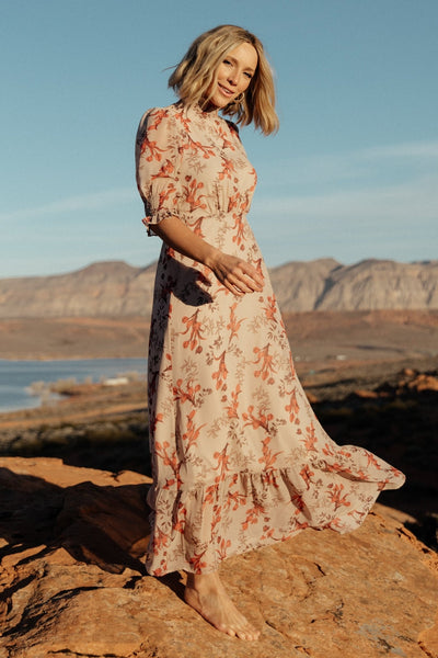 Marie Mock Neck Maxi Dress Blush Floral - Main Image