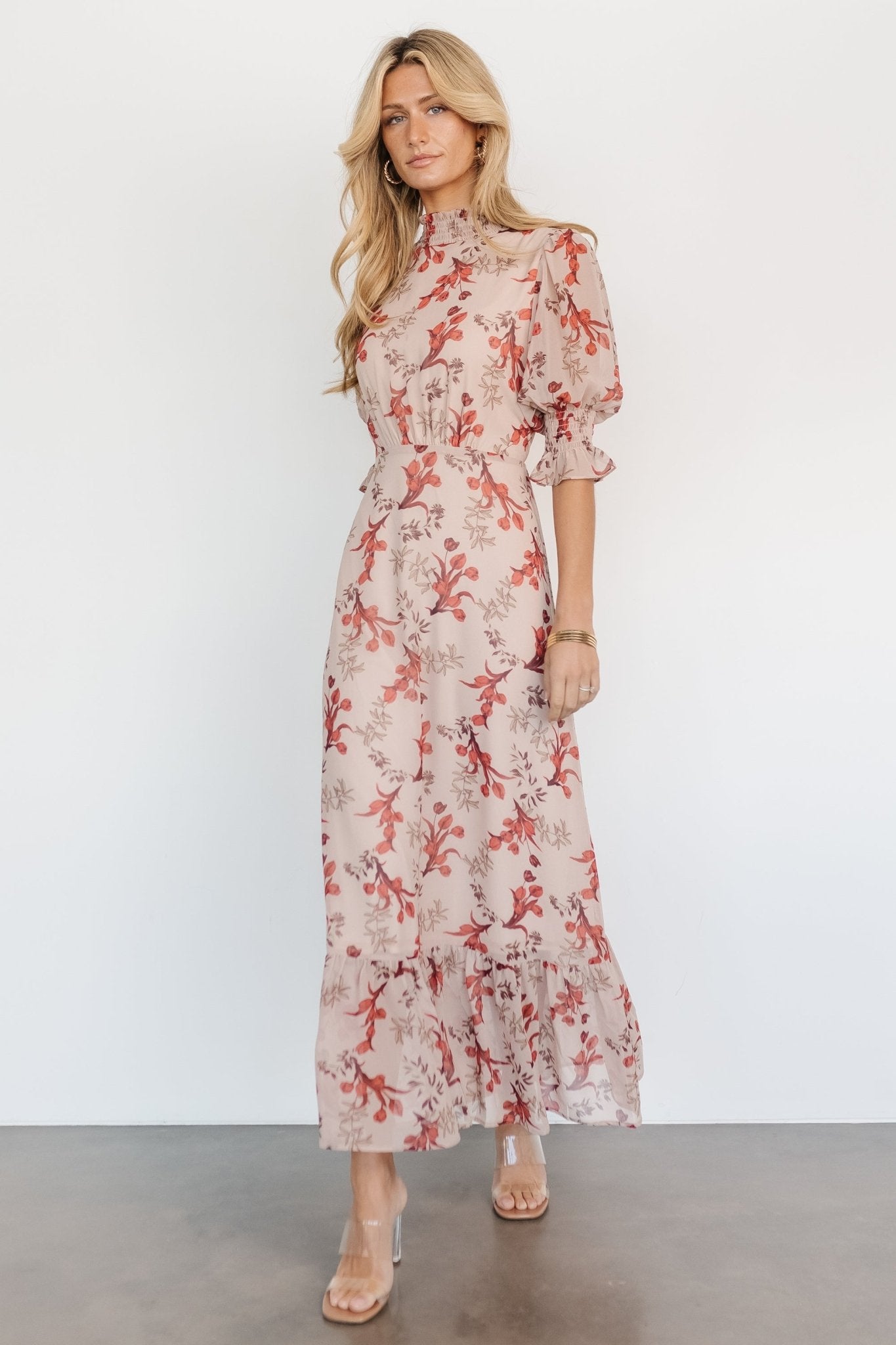 Marie Mock Neck Maxi Dress | Blush Floral - Baltic Born