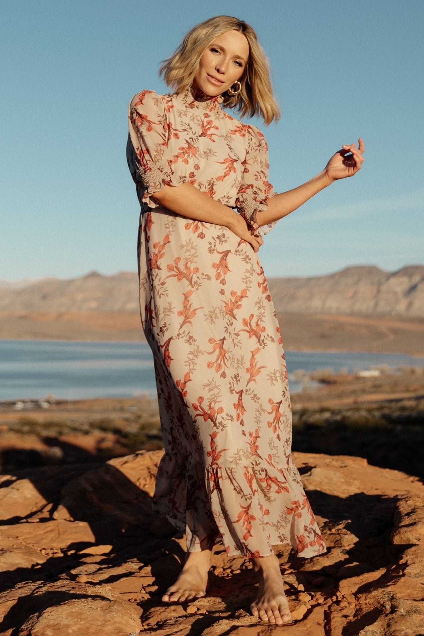 Baltic Born Womens Marie Mock Neck Maxi Dress | Blush Floral