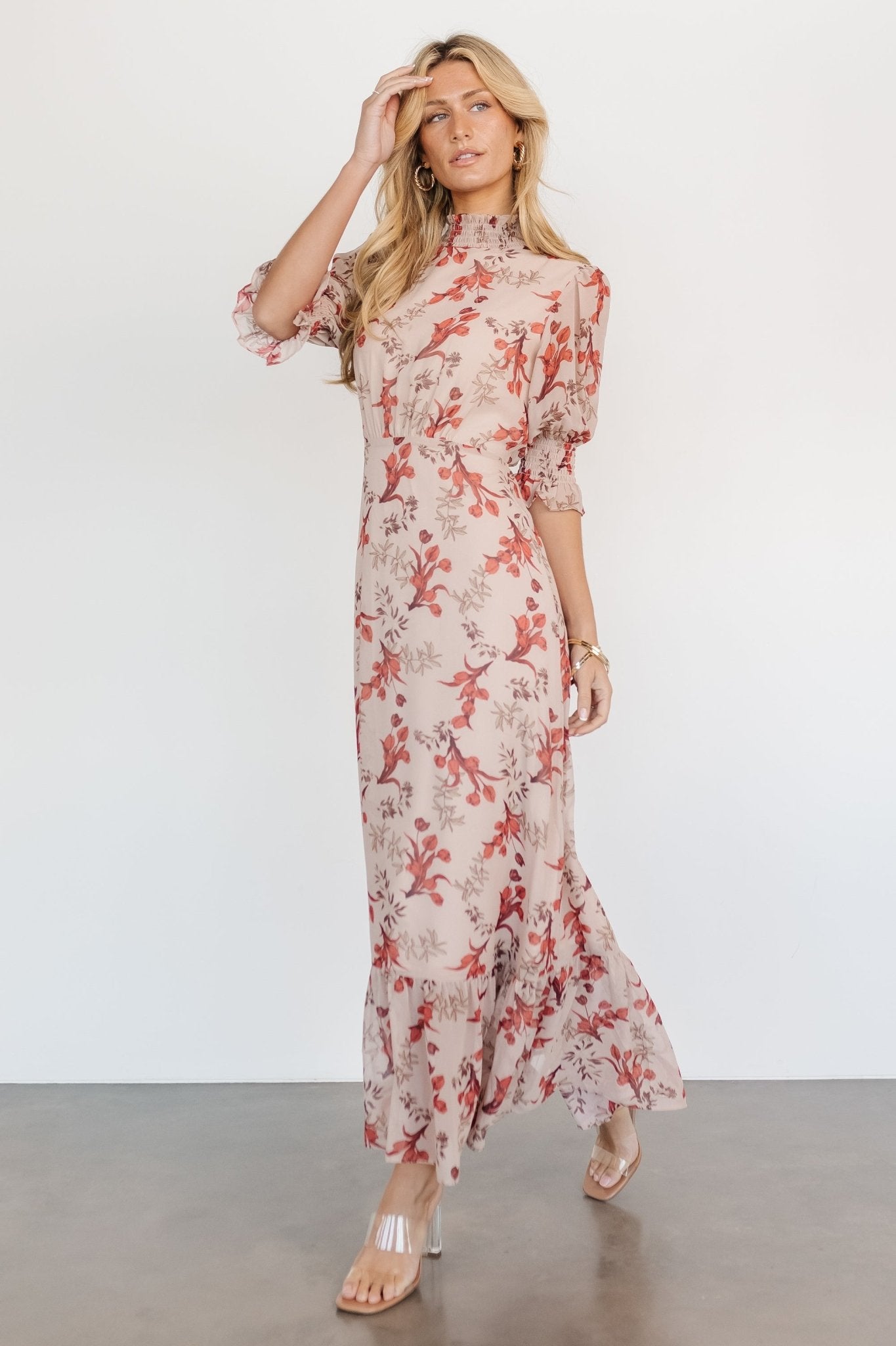 Marie Mock Neck Maxi Dress | Blush Floral - Baltic Born