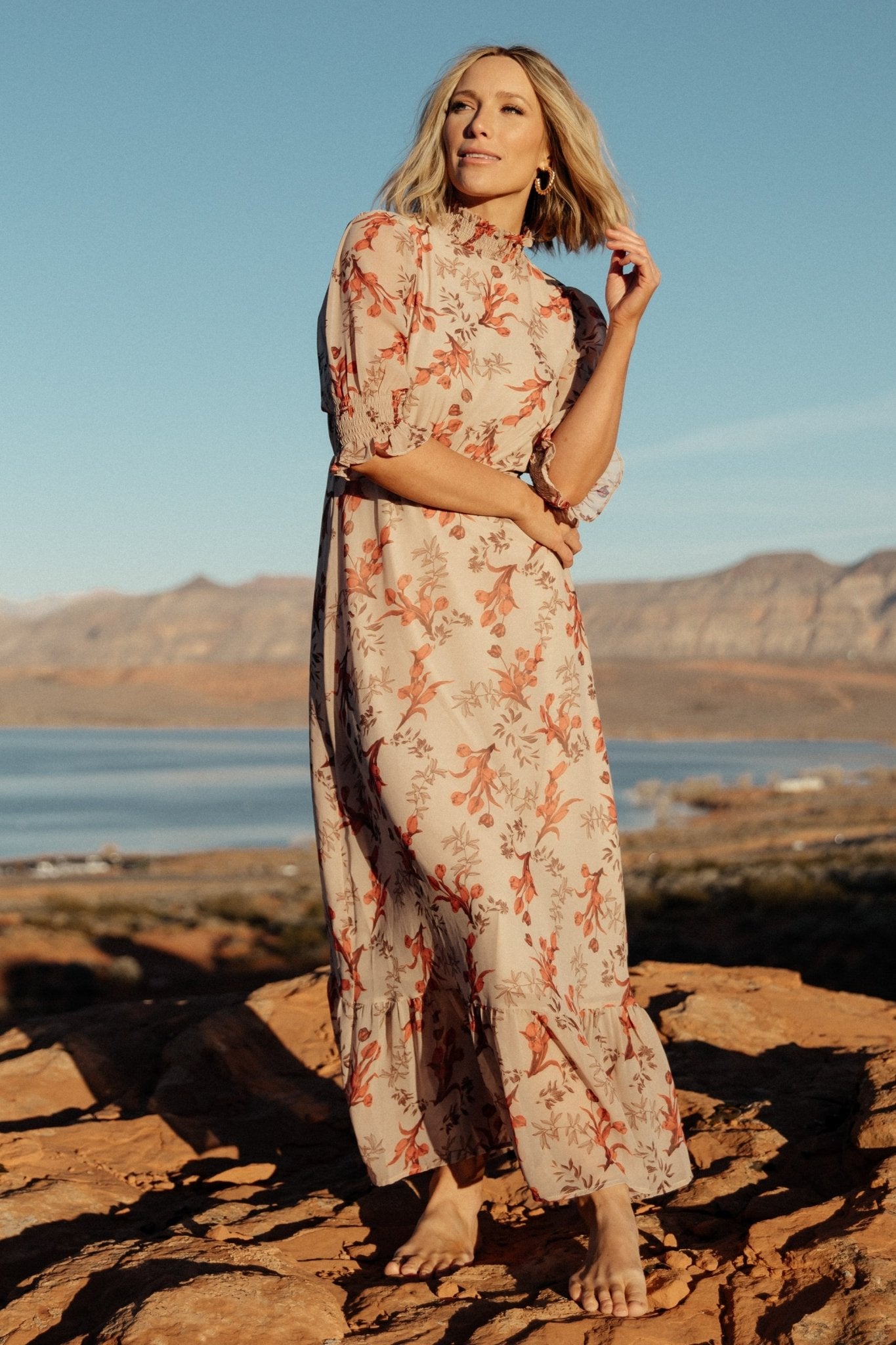 Baltic Born Womens Marie Mock Neck Maxi Dress | Blush Floral