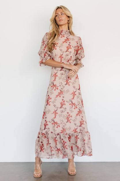 Marie Mock Neck Maxi Dress | Blush Floral - Baltic Born