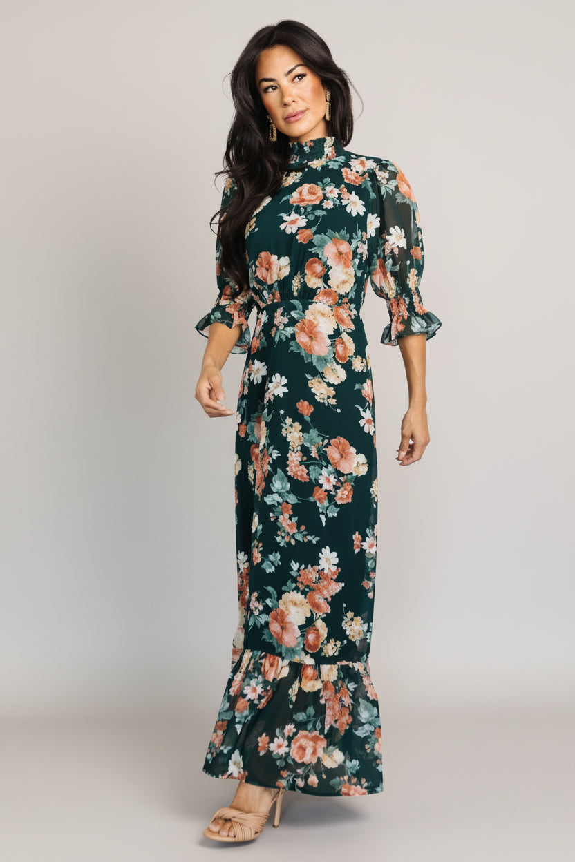 Baltic Born Womens Marie Mock Neck Maxi Dress | Dark Green Floral | Size: XS Baltic Born Womens Marie Mock Neck Maxi Dress | Dark Green Floral | Size: XS