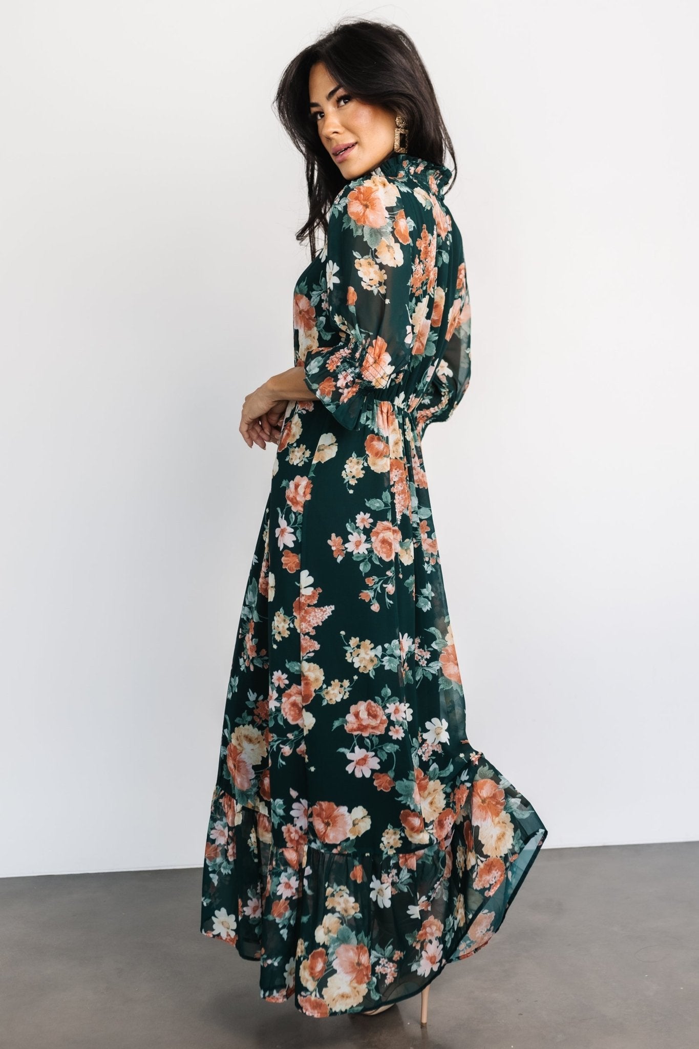 Marie Mock Neck Maxi Dress | Dark Green Floral - Baltic Born