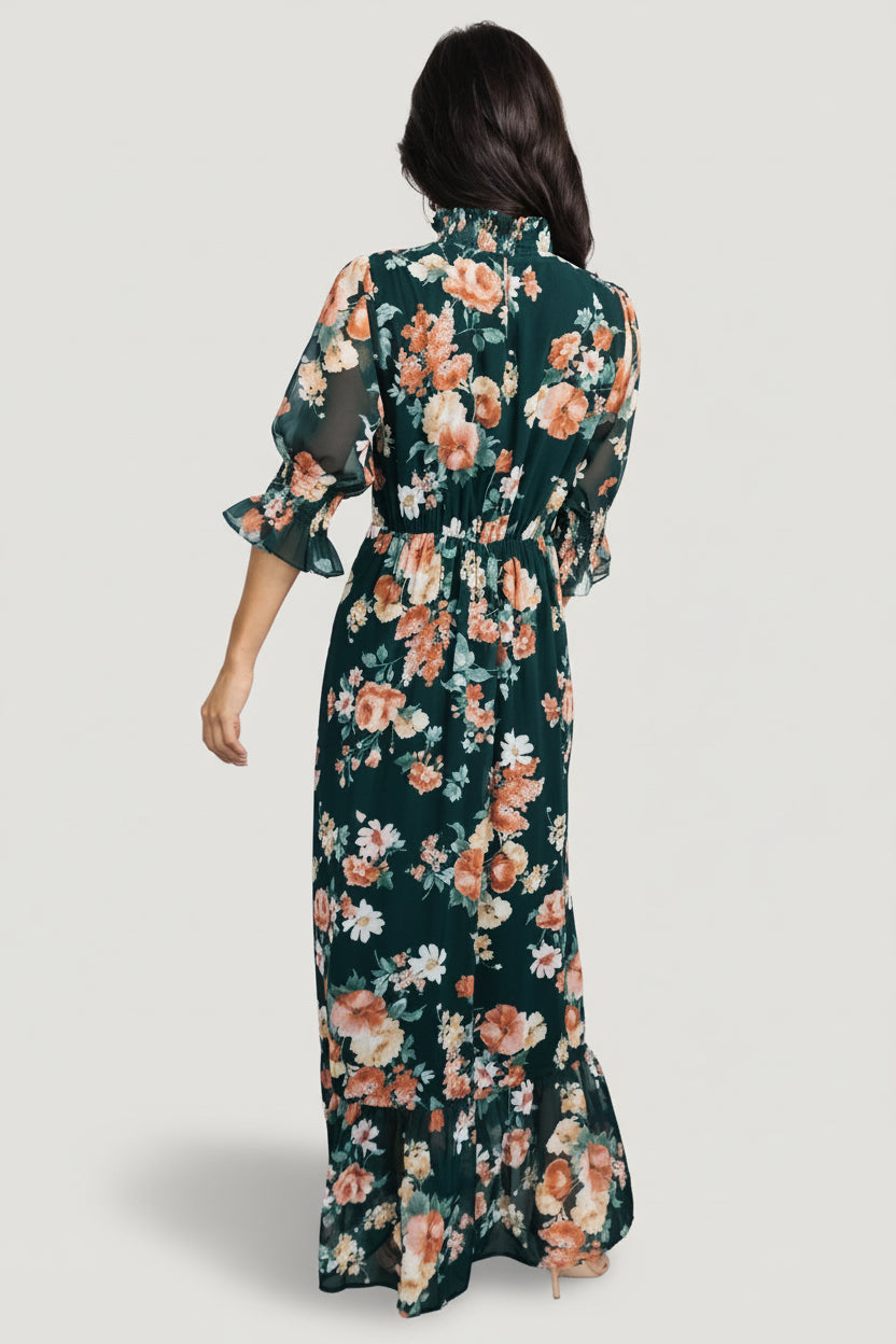 Baltic Born Womens Marie Mock Neck Maxi Dress | Dark Green Floral | Size: XS Baltic Born Womens Marie Mock Neck Maxi Dress | Dark Green Floral | Size: XS