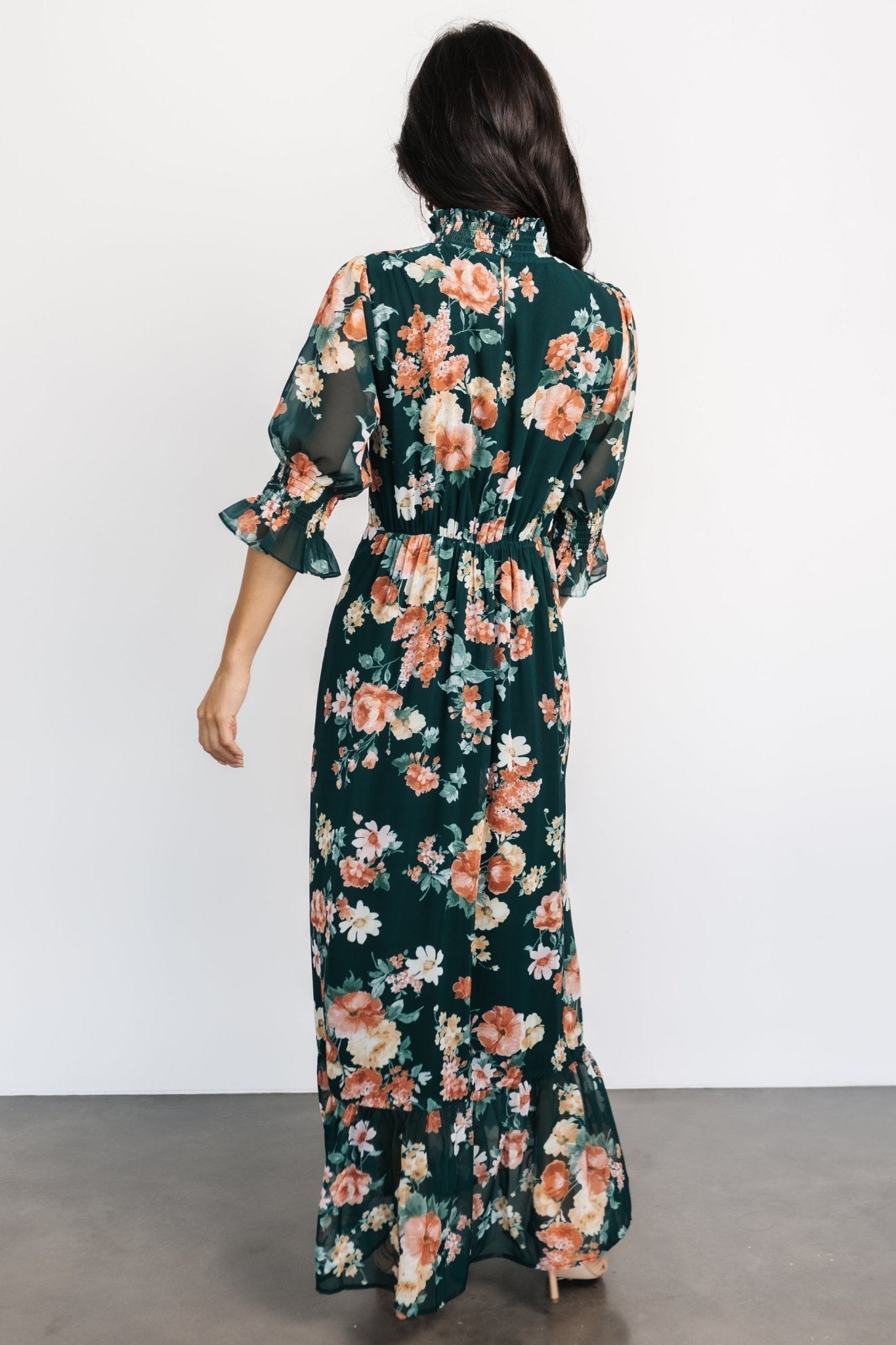 Marie Mock Neck Maxi Dress | Dark Green Floral - Baltic Born