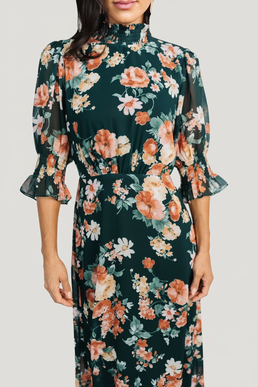 Baltic Born Womens Marie Mock Neck Maxi Dress | Dark Green Floral | Size: XS Baltic Born Womens Marie Mock Neck Maxi Dress | Dark Green Floral | Size: XS