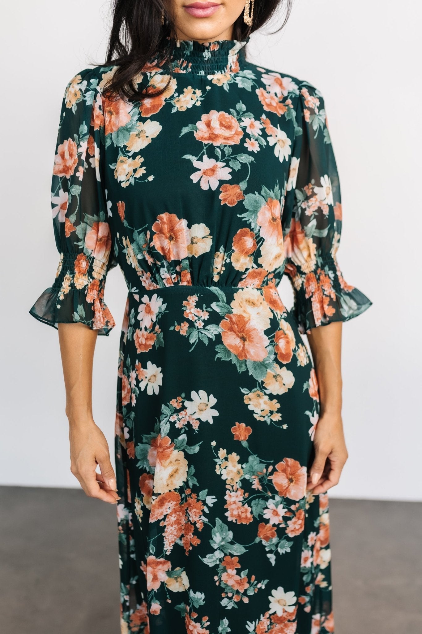 Marie Mock Neck Maxi Dress | Dark Green Floral - Baltic Born