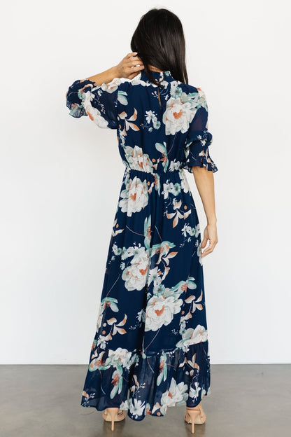 Marie Mock Neck Maxi Dress | Navy Floral - Baltic Born