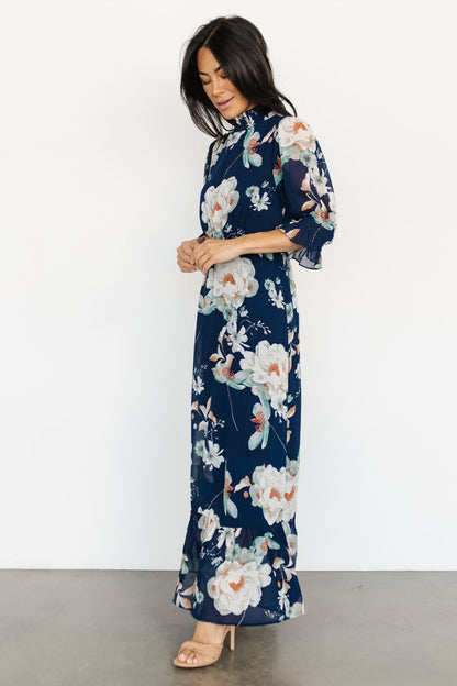 Marie Mock Neck Maxi Dress | Navy Floral - Baltic Born