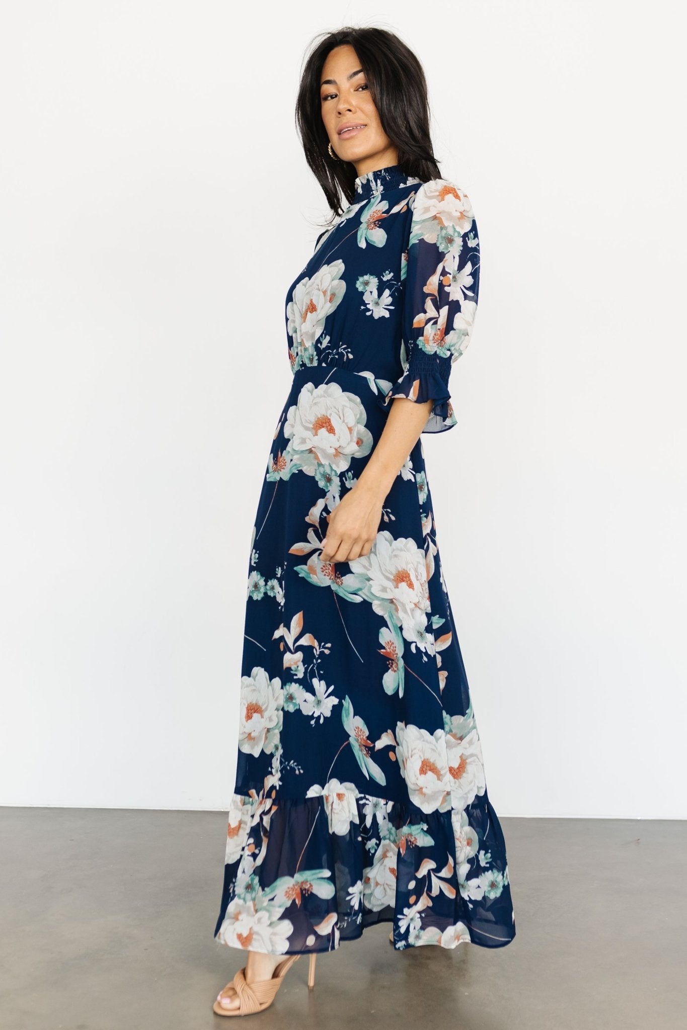 Marie Mock Neck Maxi Dress | Navy Floral - Baltic Born