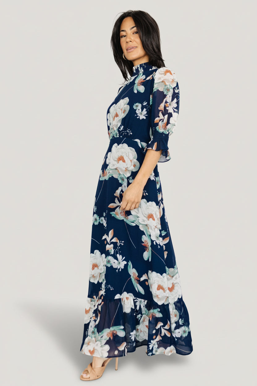 Mock-Neck Floral Top & Skirt Set