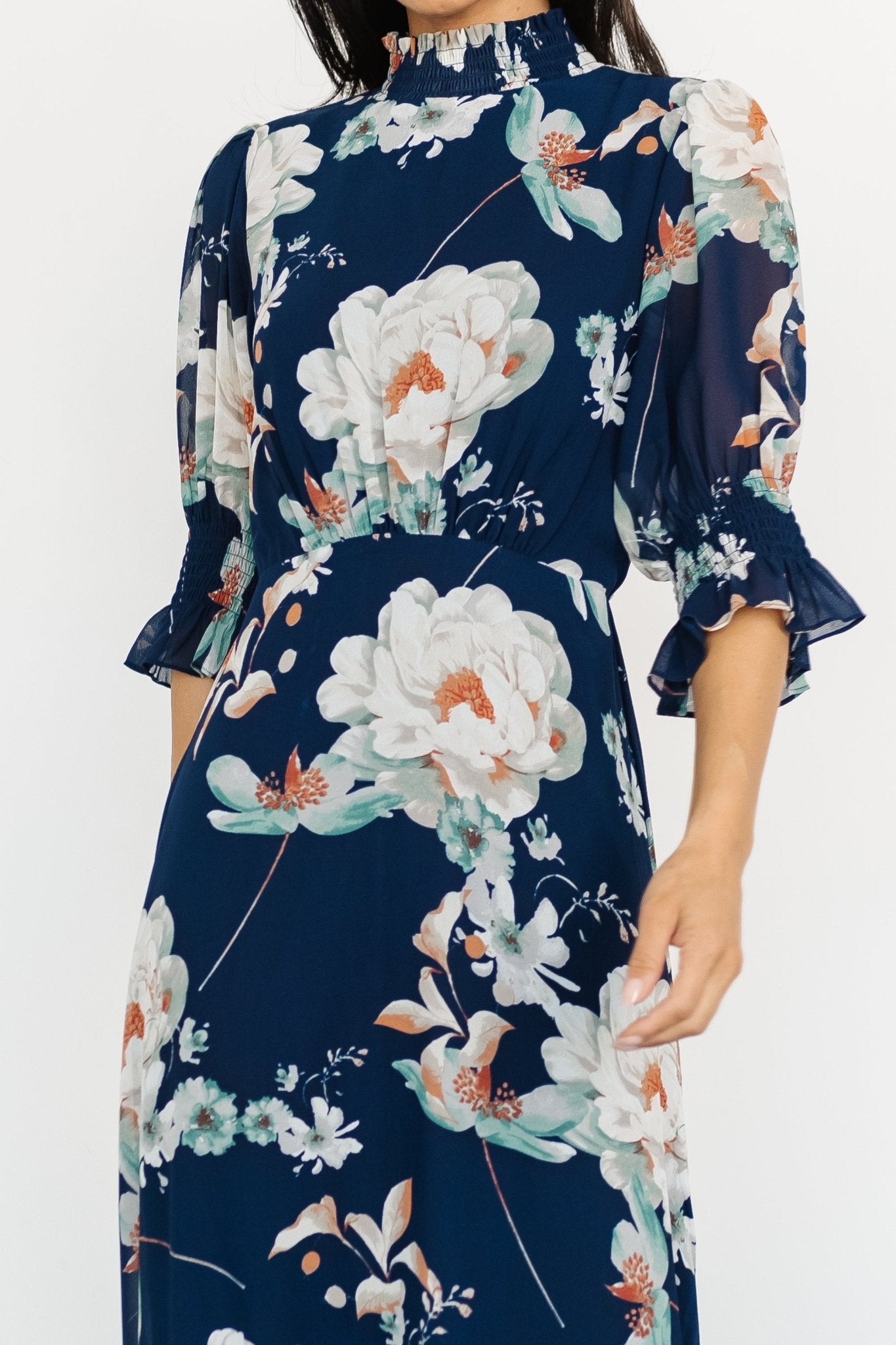 Marie Mock Neck Maxi Dress | Navy Floral - Baltic Born