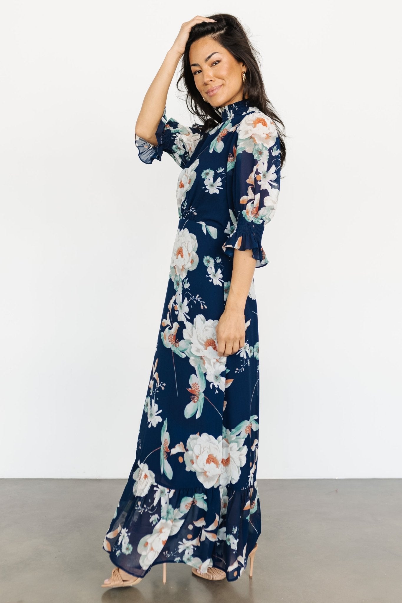 Marie Mock Neck Maxi Dress | Navy Floral | Baltic Born