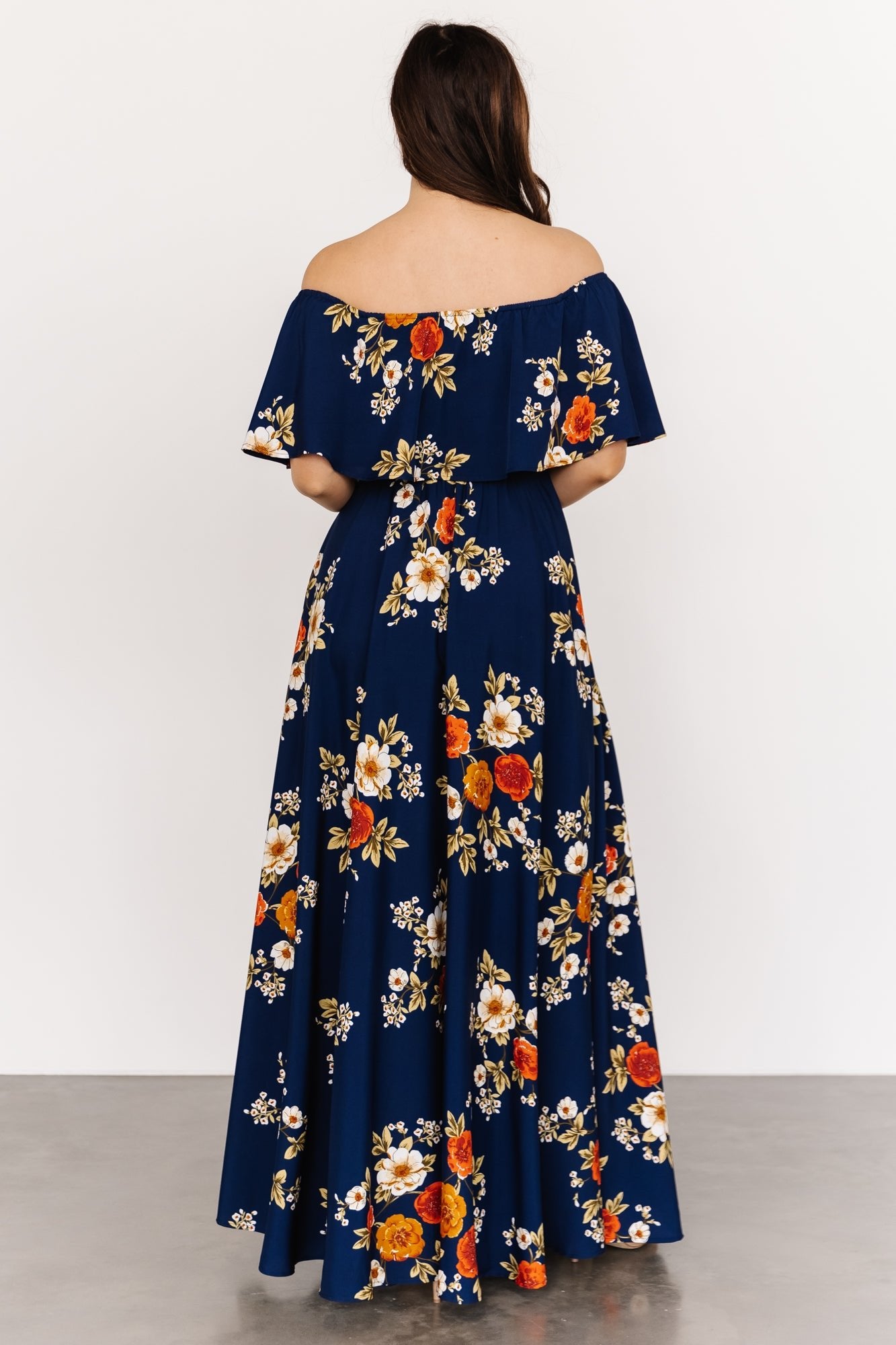 BB Custom Marley Off Shoulder Maxi Dress Navy Floral S