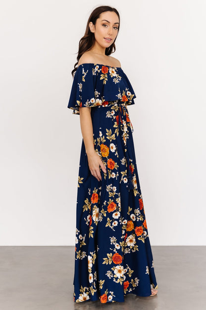 Marley Off Shoulder Maxi Dress | Navy Floral - Baltic Born