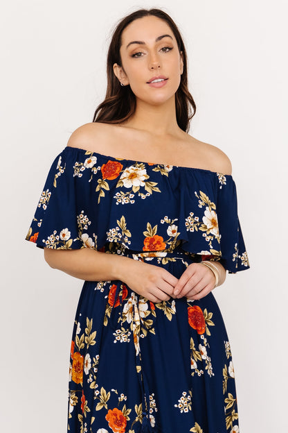 Marley Off Shoulder Maxi Dress | Navy Floral - Baltic Born