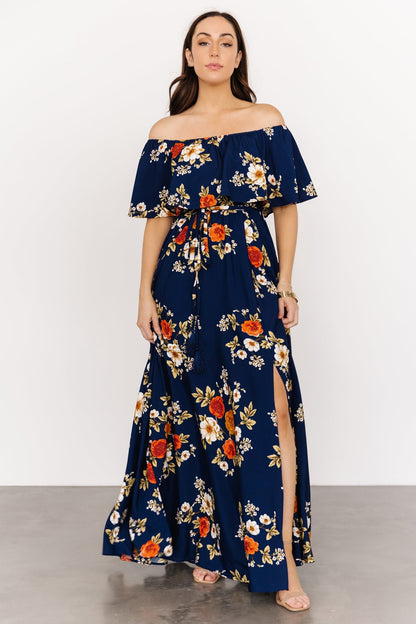 Marley Off Shoulder Maxi Dress | Navy Floral - Baltic Born