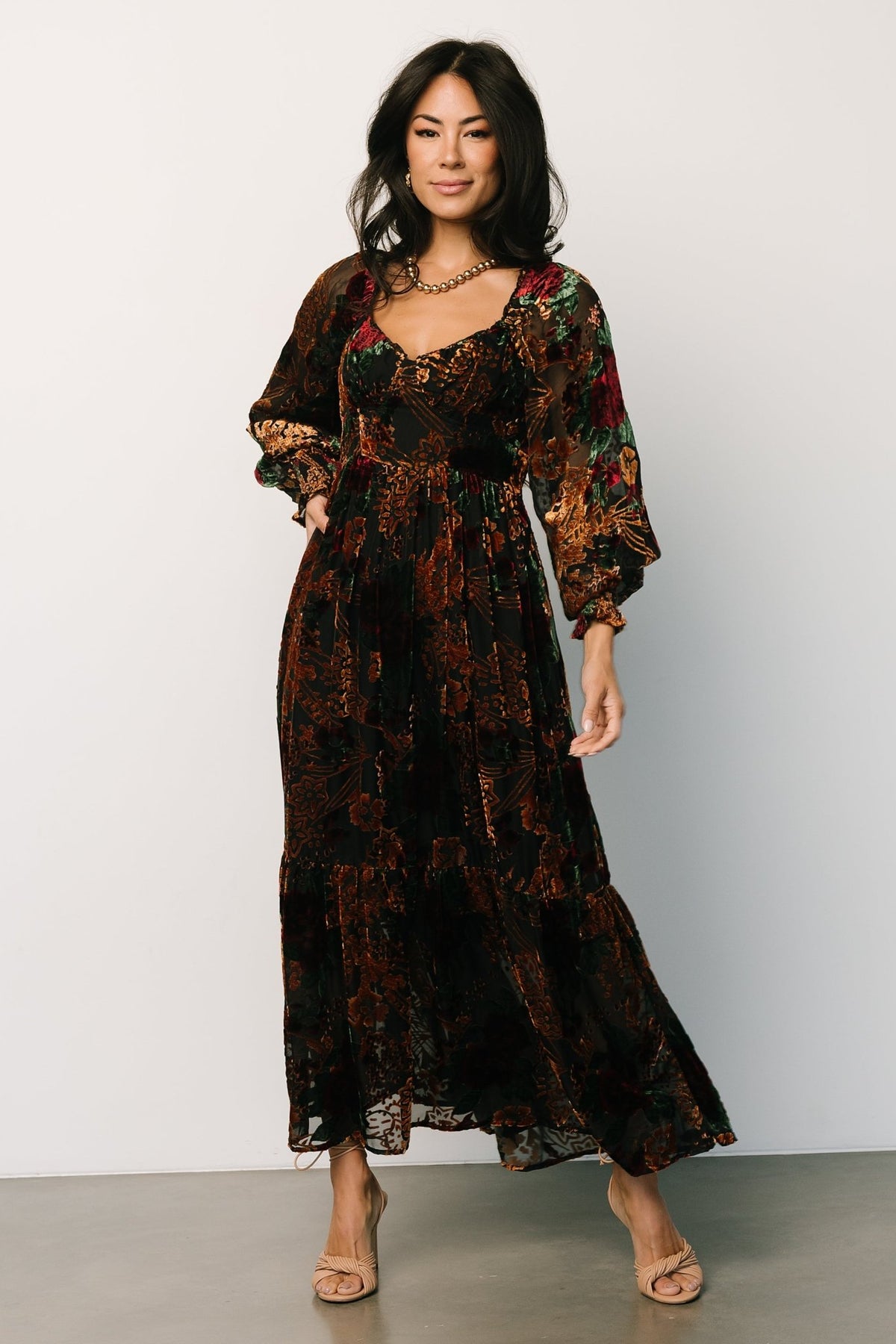 Marlow Velvet Embossed Dress | Black Multi | Baltic Born