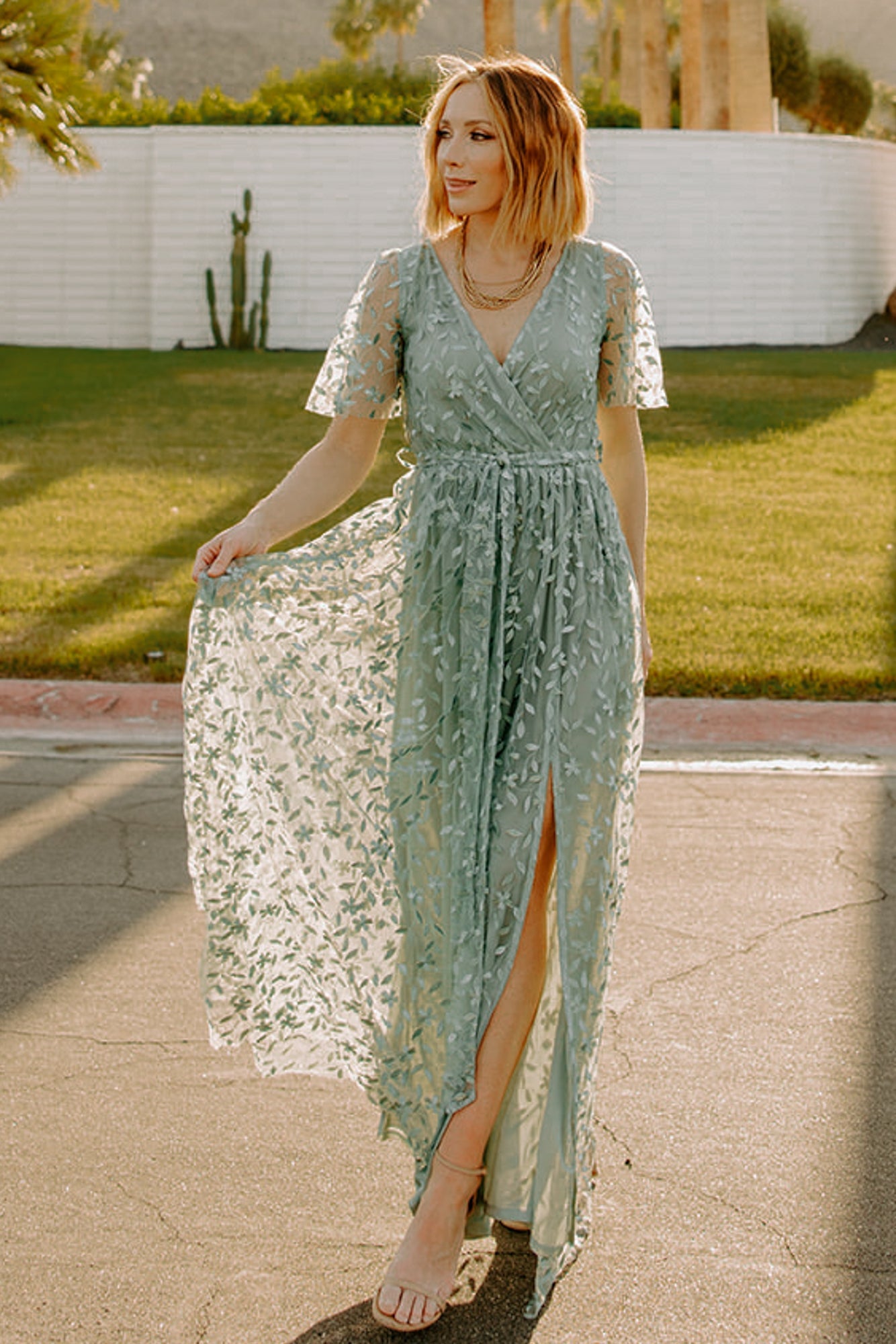 Baltic Born Womens Marseille Embossed Maxi Dress | Eucalyptus