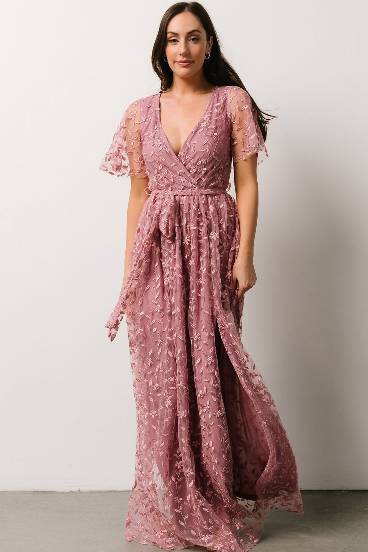 Lulus | Stolen Moments Dusty Pink Lace-Up Lace Maxi Dress | Size Large | 100% Polyester
