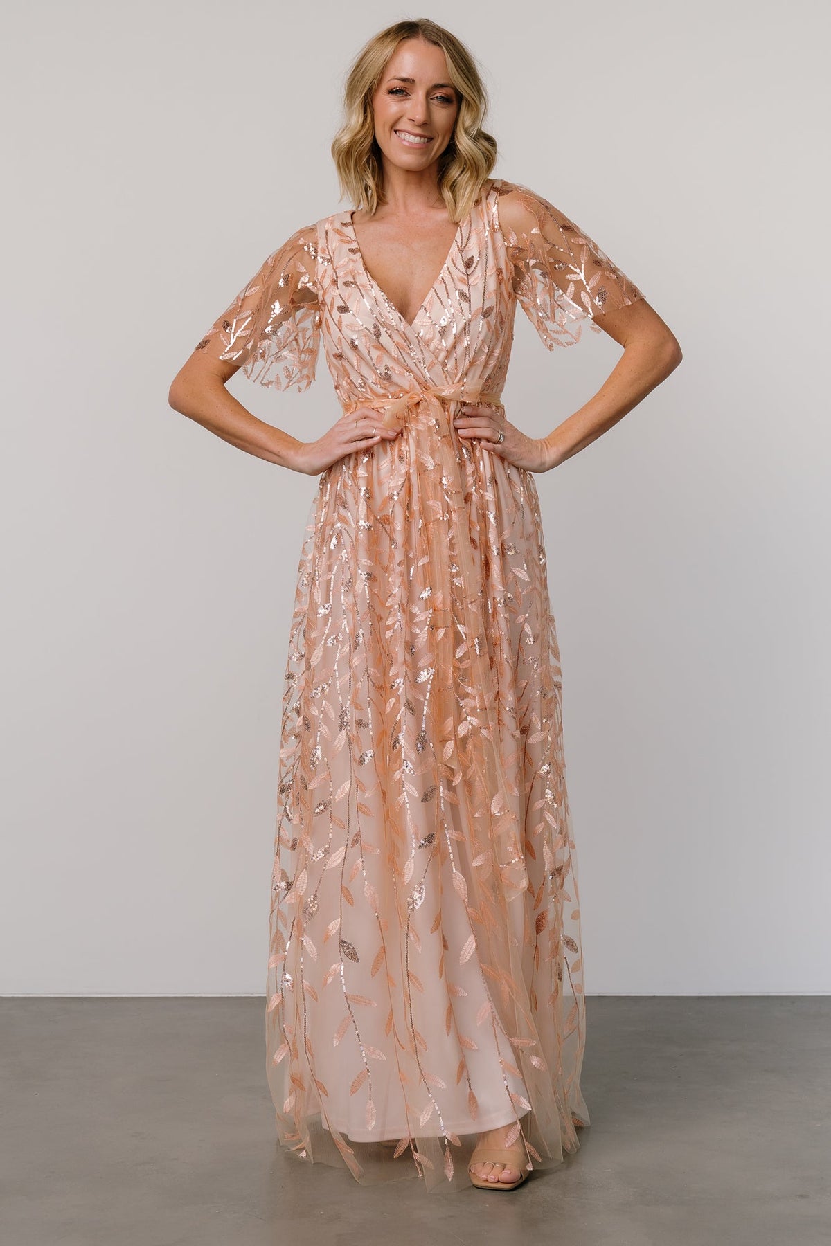 Marseille Embossed Maxi Dress, Rose Gold Sequin