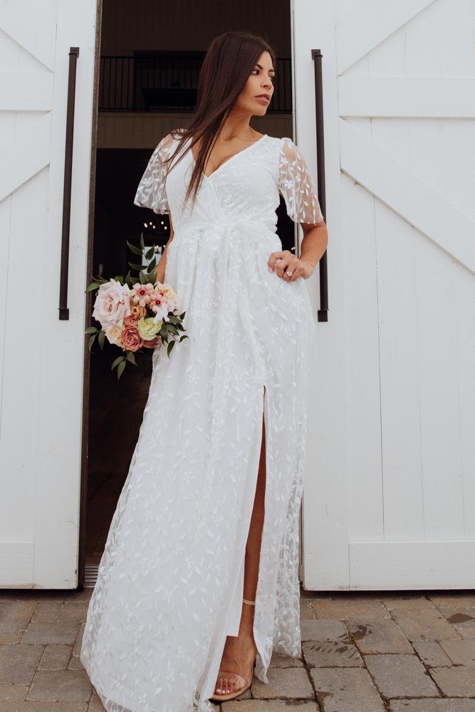 Baltic Born Womens Marseille Embossed Maxi Dress | White