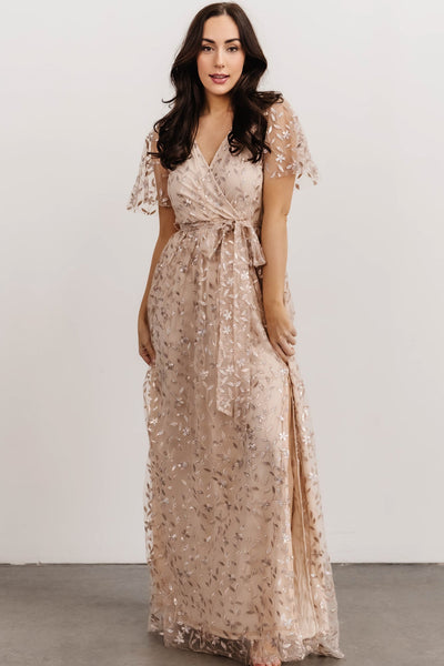 Marseille Embossed Maxi Dress, Sequin Champagne