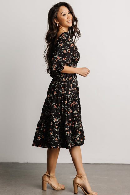 Marta Smocked Midi Dress | Black Floral - Baltic Born