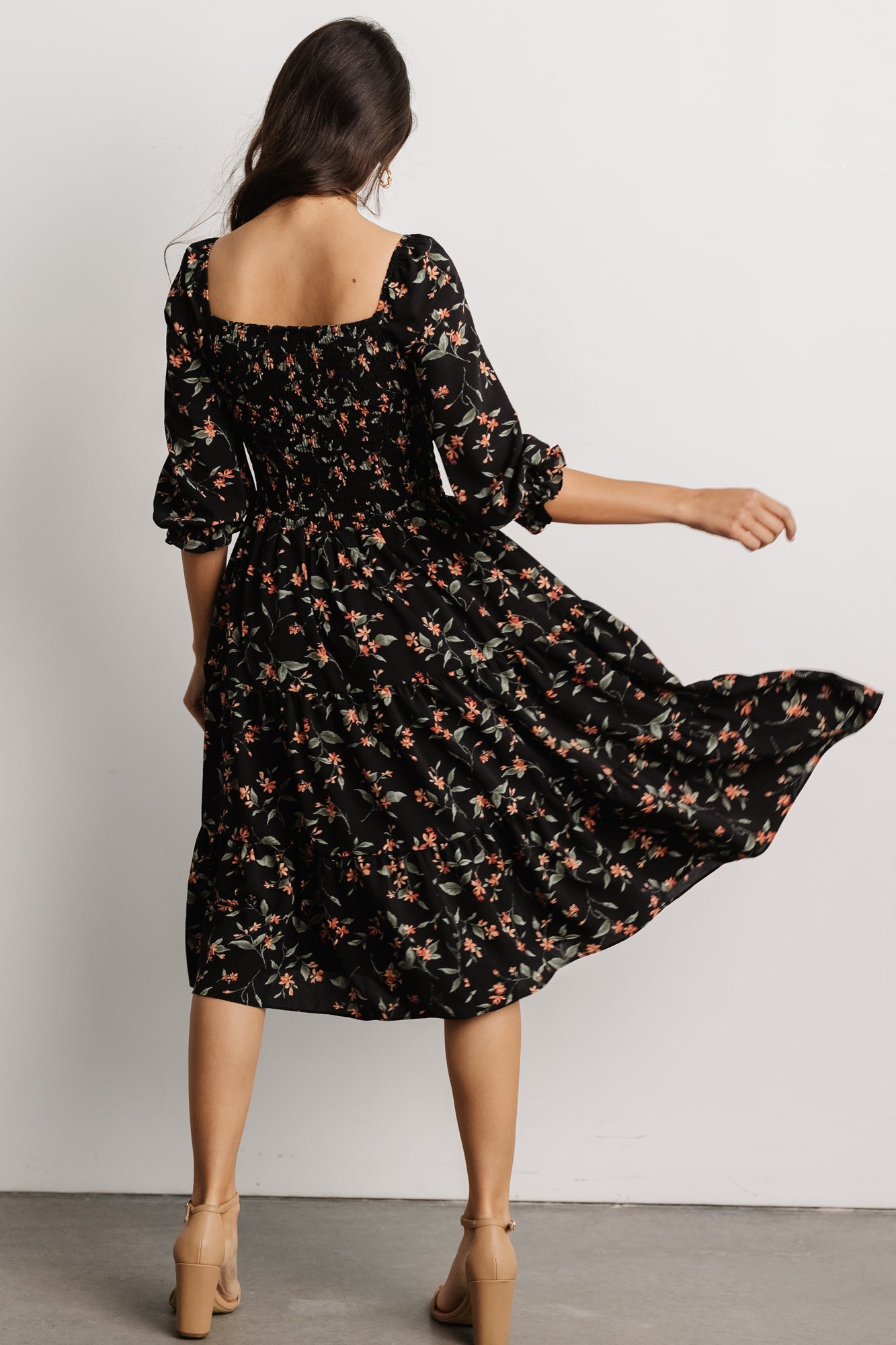 Marta Smocked Midi Dress | Black Floral - Baltic Born