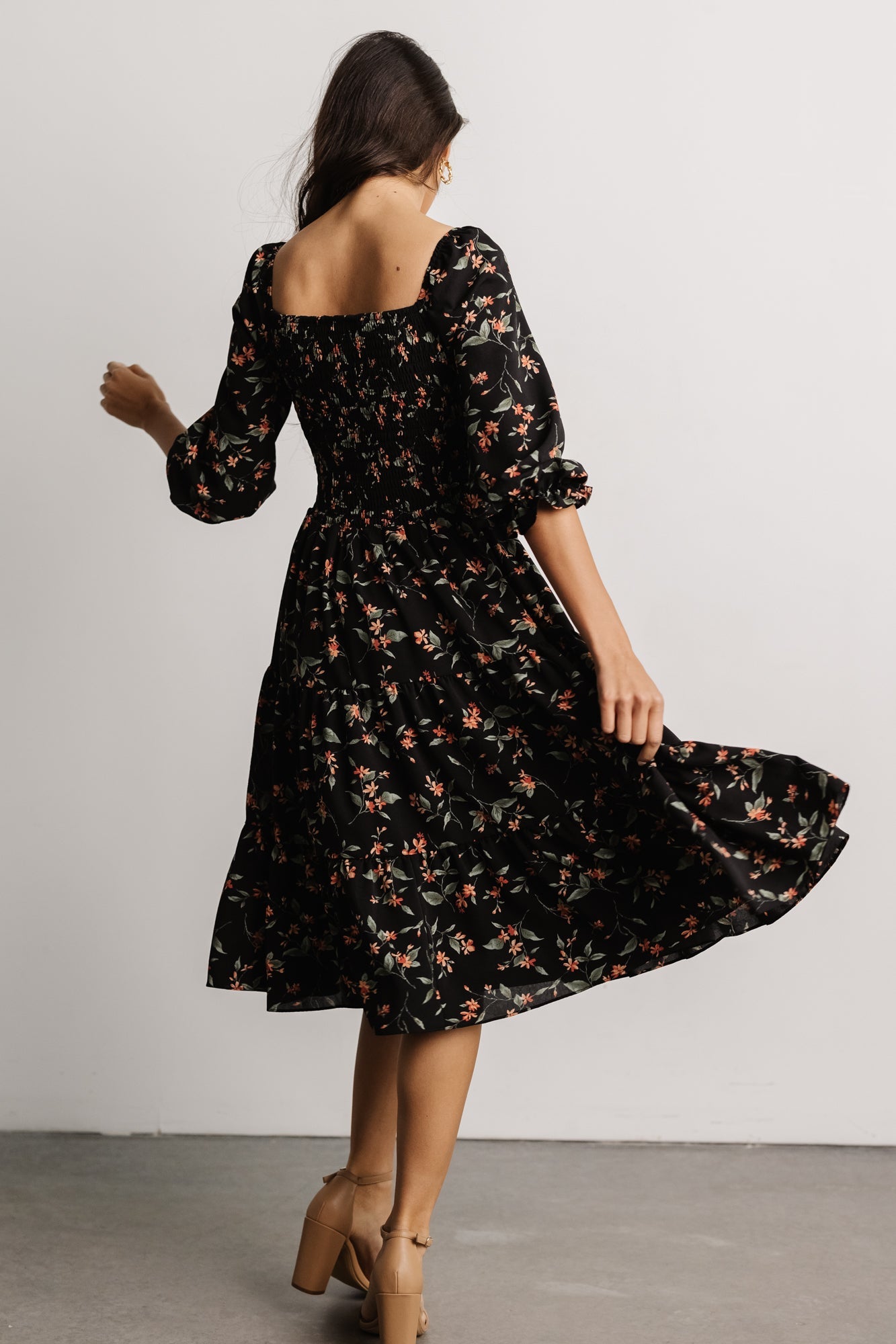 Marta Smocked Midi Dress | Black Floral - Baltic Born