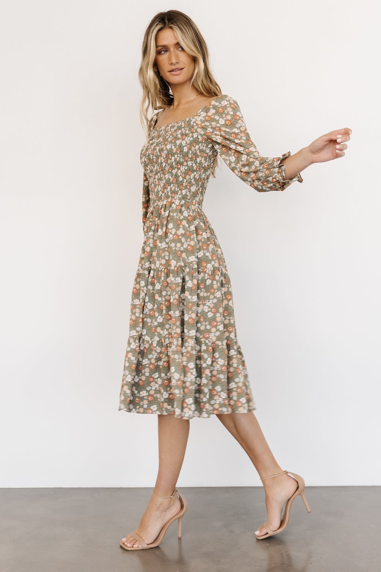 Marta Smocked Midi Dress | Dusty Olive Floral - Baltic Born