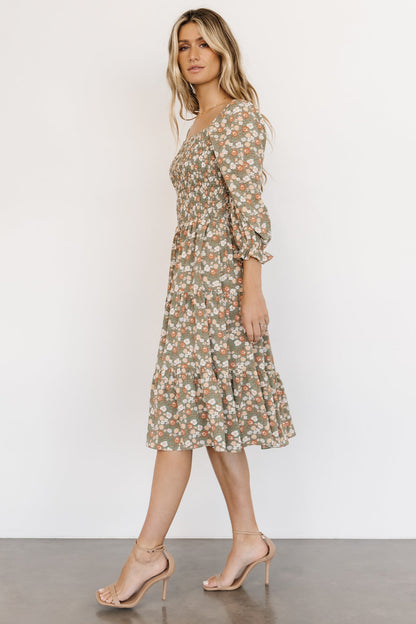 Marta Smocked Midi Dress | Dusty Olive Floral - Baltic Born