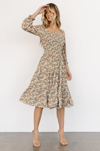 Marta Smocked Midi Dress | Dusty Olive Floral - Baltic Born