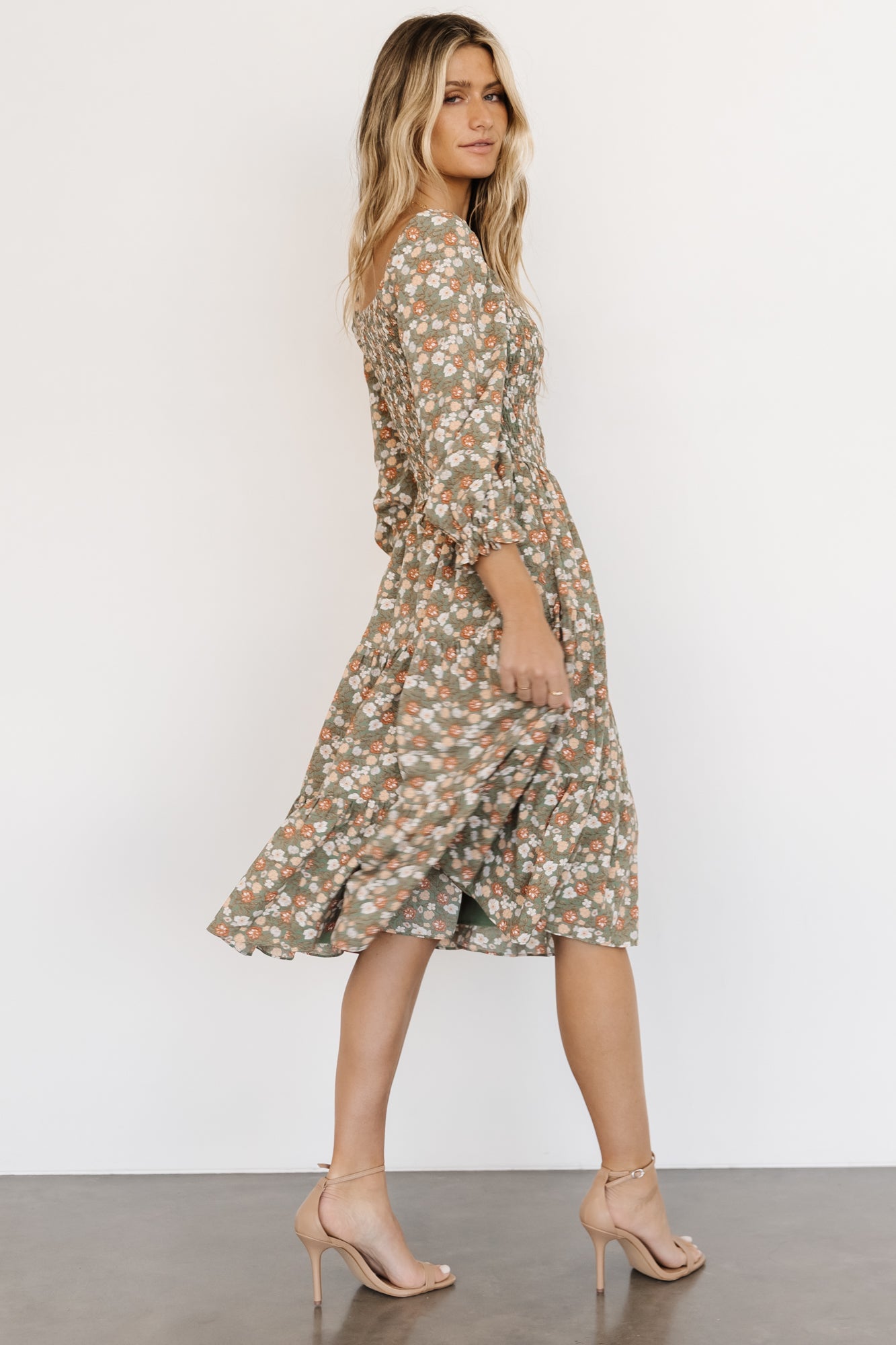 Marta Smocked Midi Dress | Dusty Olive Floral - Baltic Born